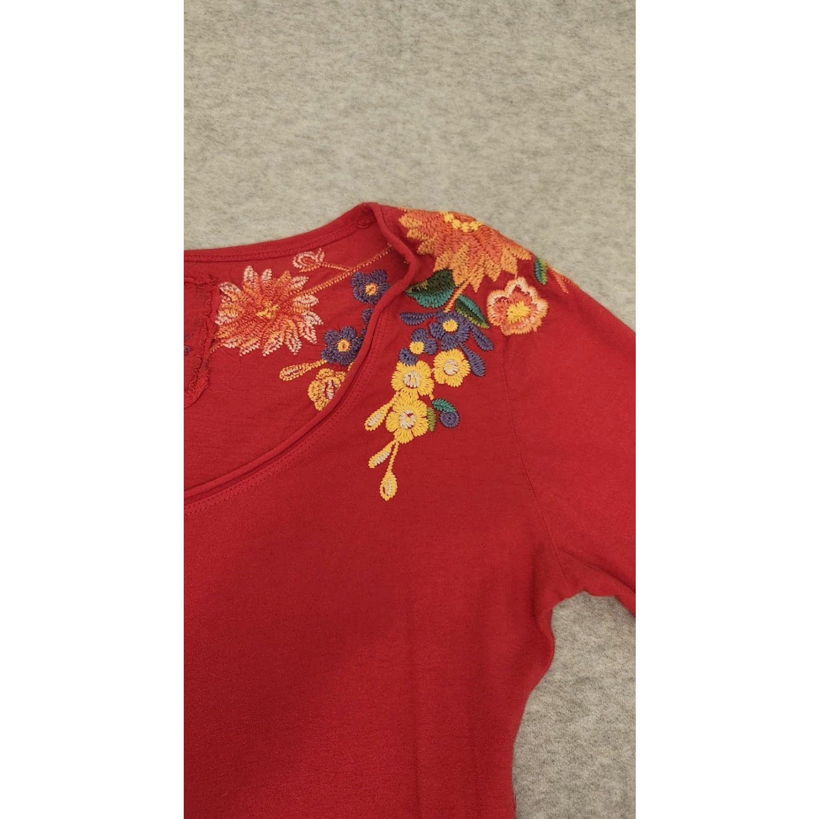 Johnny Was VINTAGE JW Los Angeles Dress Womens S Red Embroidered Floral A-Line 3/4 Sleeve Boho Shirt Dress Womens Size S / US 4 / IT 40 - 5 Thumbnail