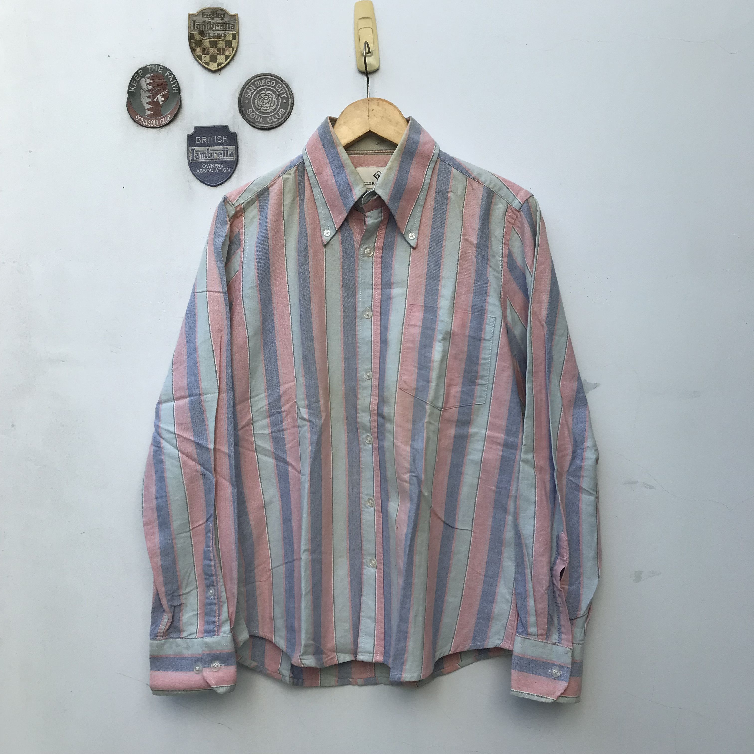 Designer × New England Shirt Company × Vintage Mikkel Rude OXFORD Candy stripes wine with thin navy white Size US M / EU 48-50 / 2 - 11 Thumbnail