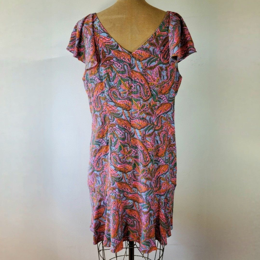 J.Crew J. Crew Size 16 Dress Silk Ruffle Paisley Blue Pink Floral Size XL / US 12-14 / IT 48-50 - 4 Thumbnail