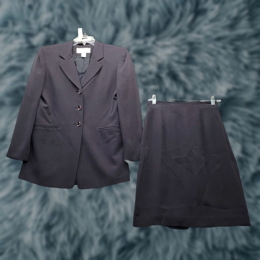 Jones New York Jones New York 2 Piece Set Blazer & Skirt Womens Size 4 Black 100% Silk Lined Size 27" / US 4 / IT 40 - 1 Thumbnail