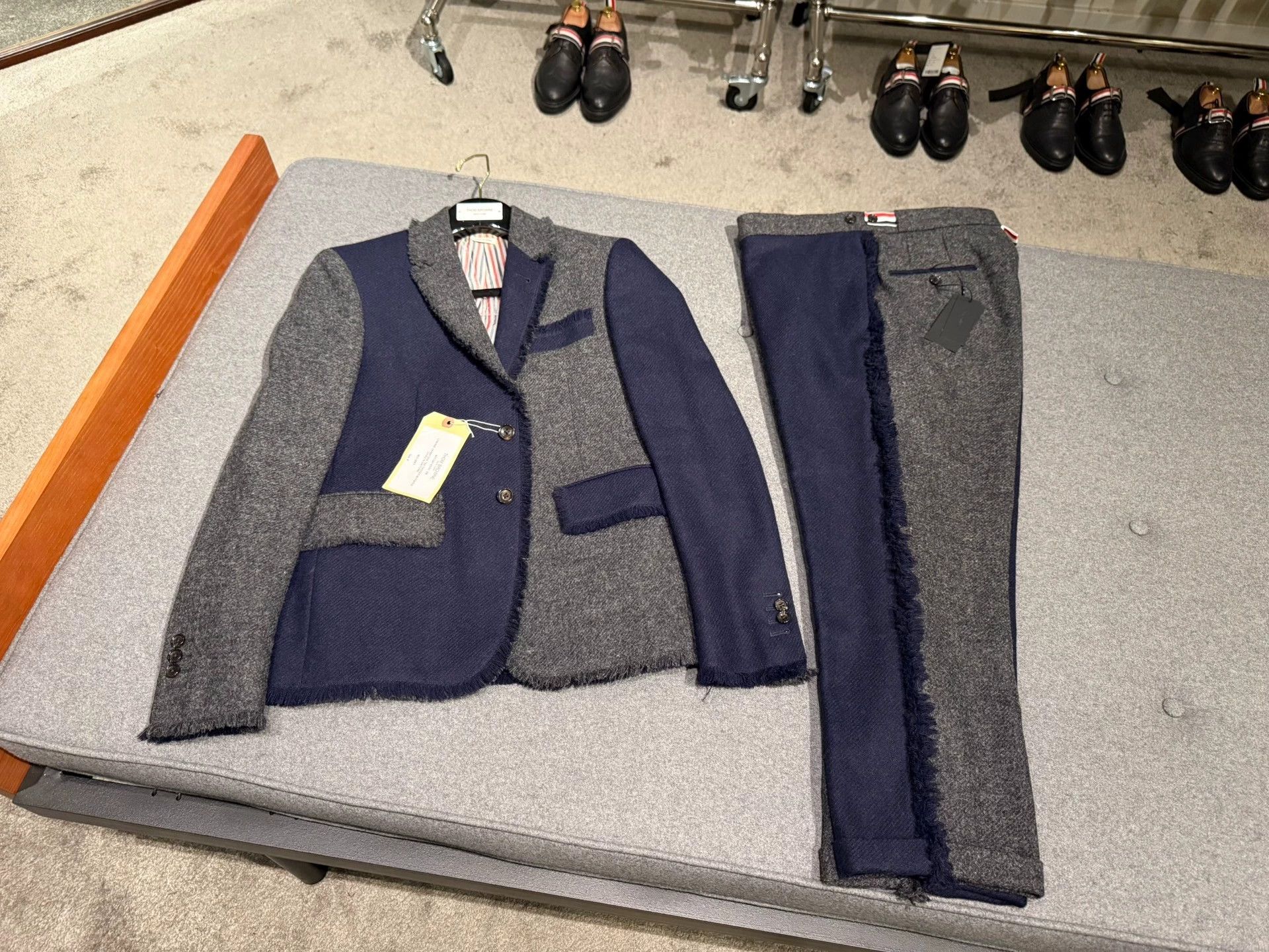 Thom Browne Thom Browne SS Raw Two-Tone Charcoal/Navy Slim Suit Size US M / EU 48-50 / 2 - 3 Thumbnail