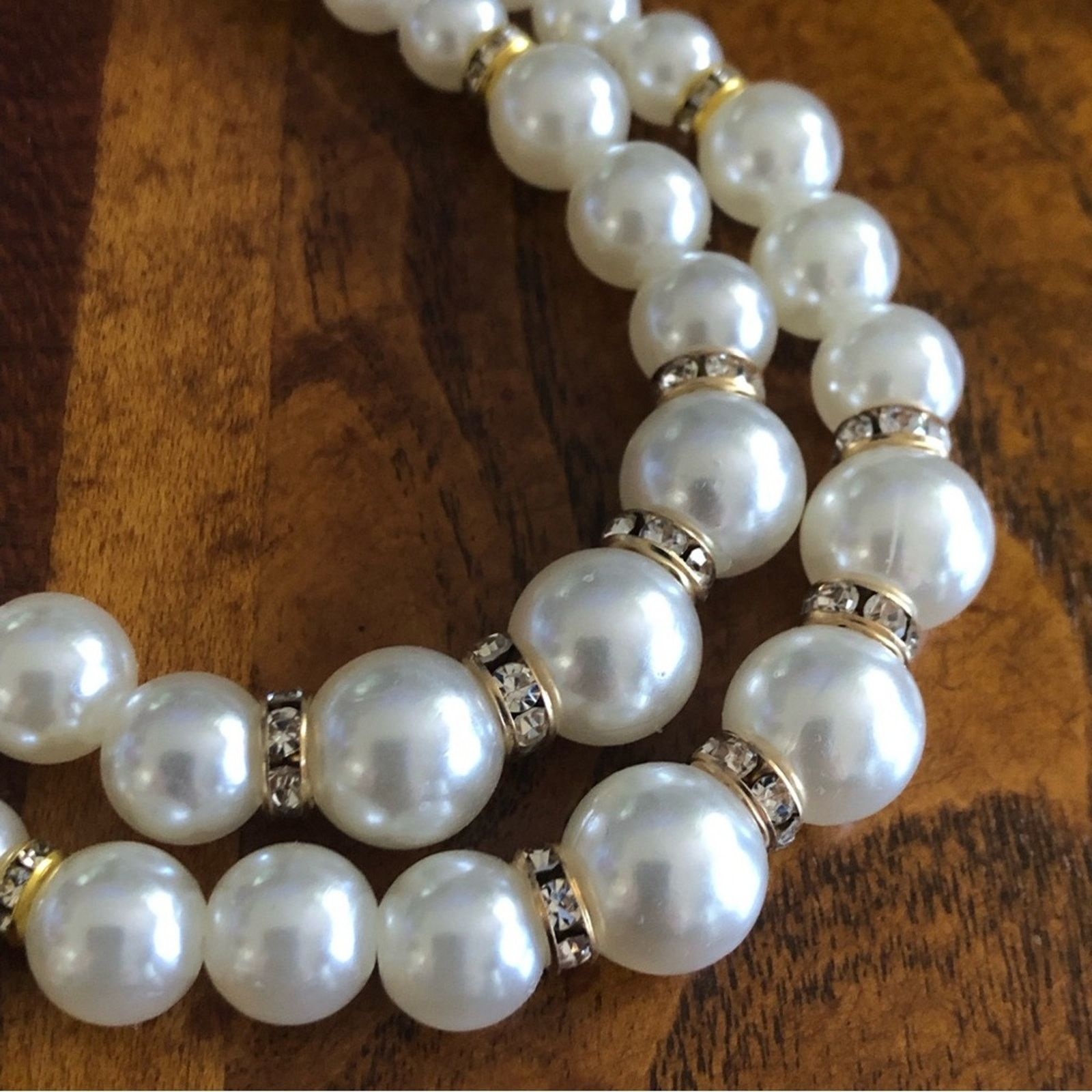 Handmade Handcrafted double strand white acrylic Pearl bead necklace Size ONE SIZE - 7 Thumbnail