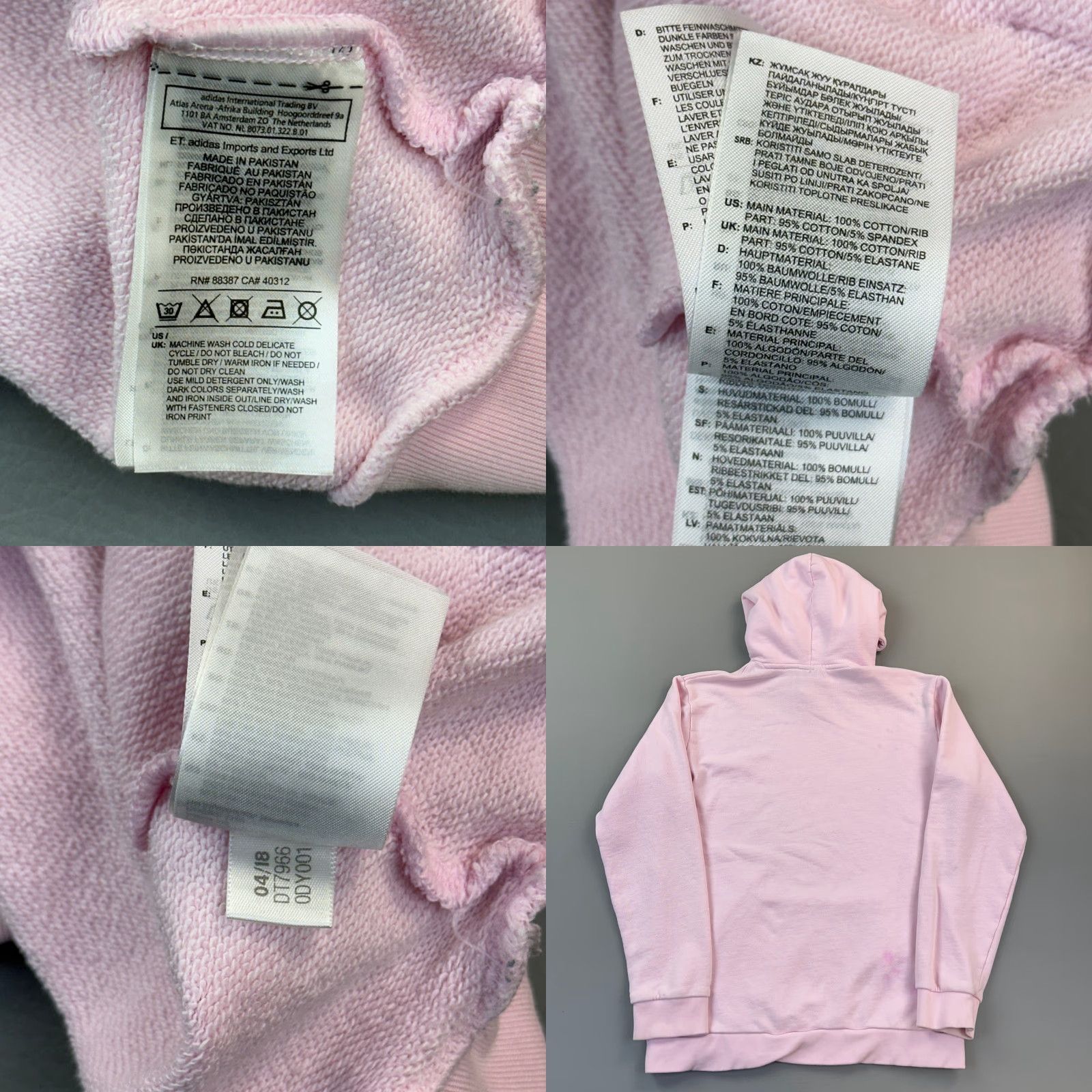 Adidas Adidas Originals Hoodie Mens Medium Pink French Terry Trefoil Logo Pullover Size US M / EU 48-50 / 2 - 8 Thumbnail