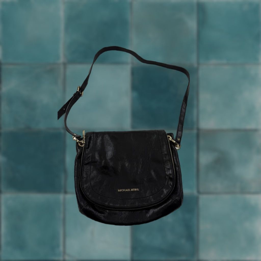 Michael Kors Michael Kors Crossbody Bag Womens Black Leather Flap Gold Purse Size ONE SIZE - 1 Thumbnail