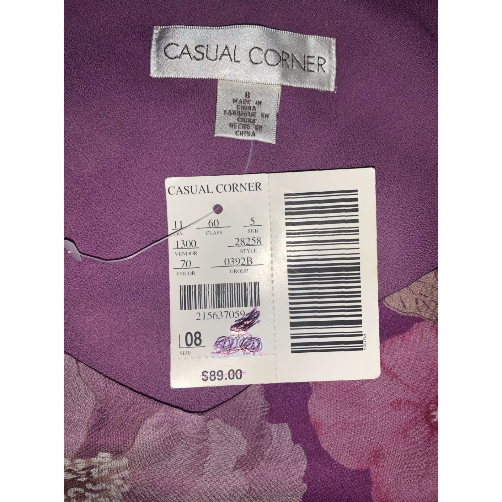 Vintage Casual Corner Silk Slip Dress Womens 8 Purple V-Neck Sleeveless Midi Lined NWT Flower Party/Cocktail Size M / US 6-8 / IT 42-44 - 6 Thumbnail