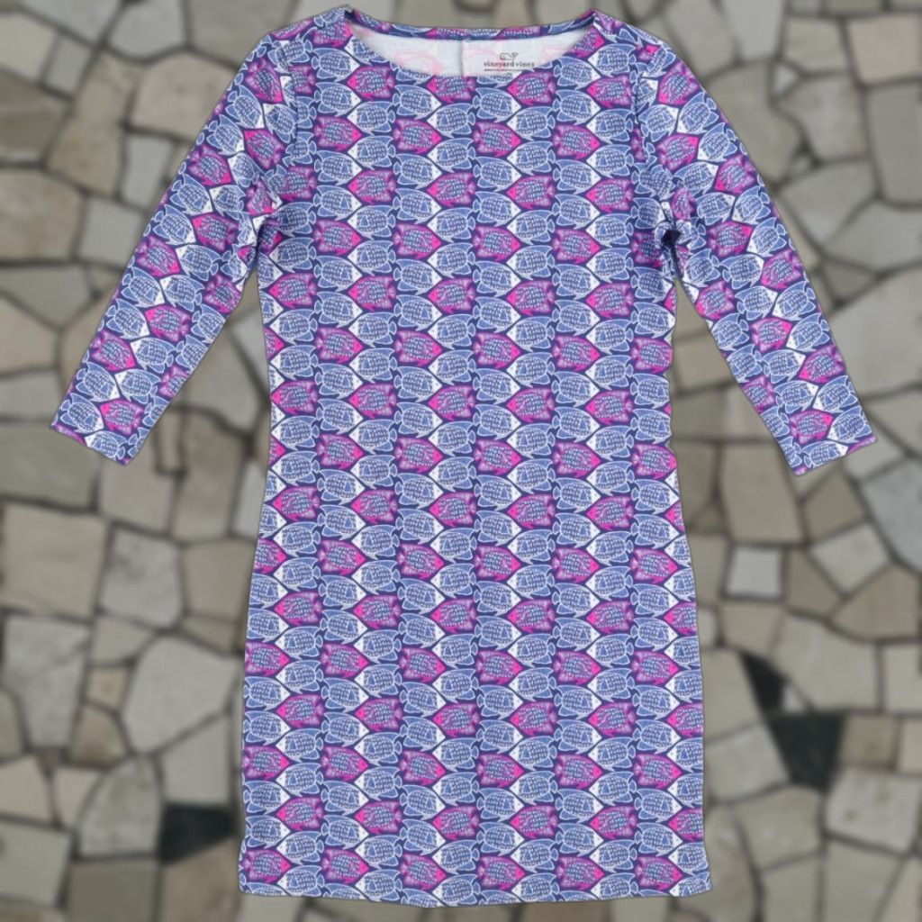 Vineyard Vines Vineyard Vines Fish Sun Stretch All Over Print 3/4 Sleeve Dress Women's S Size S / US 4 / IT 40 - 1 Thumbnail