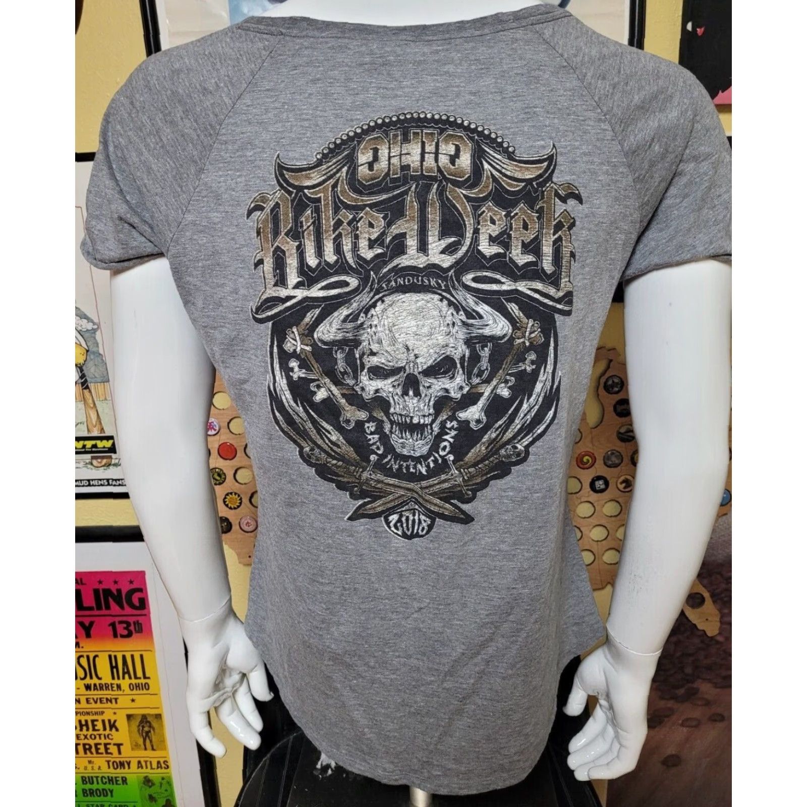 Vintage Womens T-Shirt Ohio Bike Week Sandusky OH 2018 Skulls Harley Davidson District XL Gray Short Sleeve Round Neck Women Biker Casual Size XL / US 12-14 / IT 48-50 - 3 Thumbnail