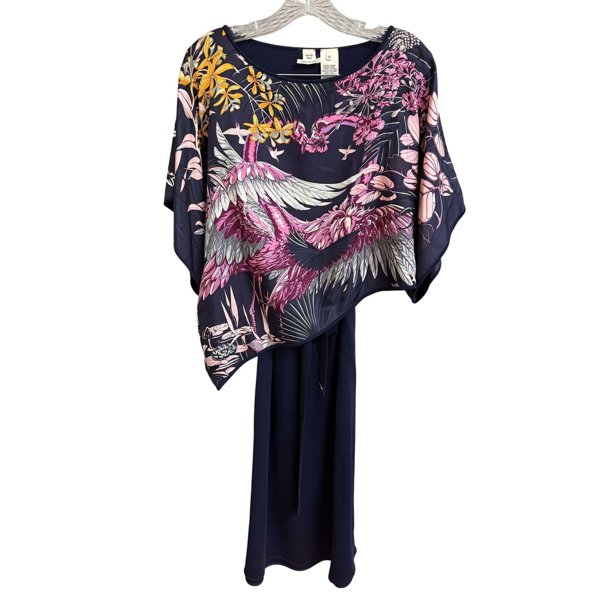 Hermes Hermès Paris Silk Poncho Dress With Vibrant Crane & Floral P Size S / US 4 / IT 40 - 1 Thumbnail