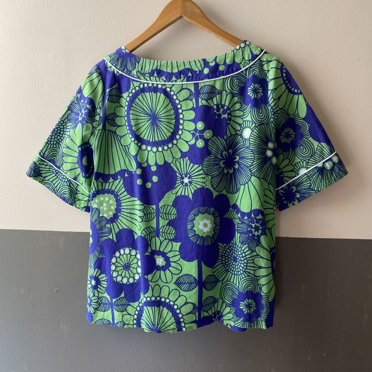 Marimekko Marimekko® Blue Green Retro Floral Blouse Size XS / US 0-2 / IT 36-38 - 14 Thumbnail