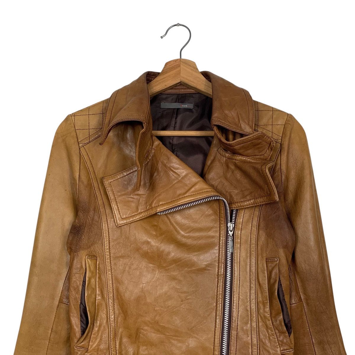 Japanese Brand Smork By Diva Double Colar Biker Leather Jacket Size XS / US 0-2 / IT 36-38 - 2 Thumbnail