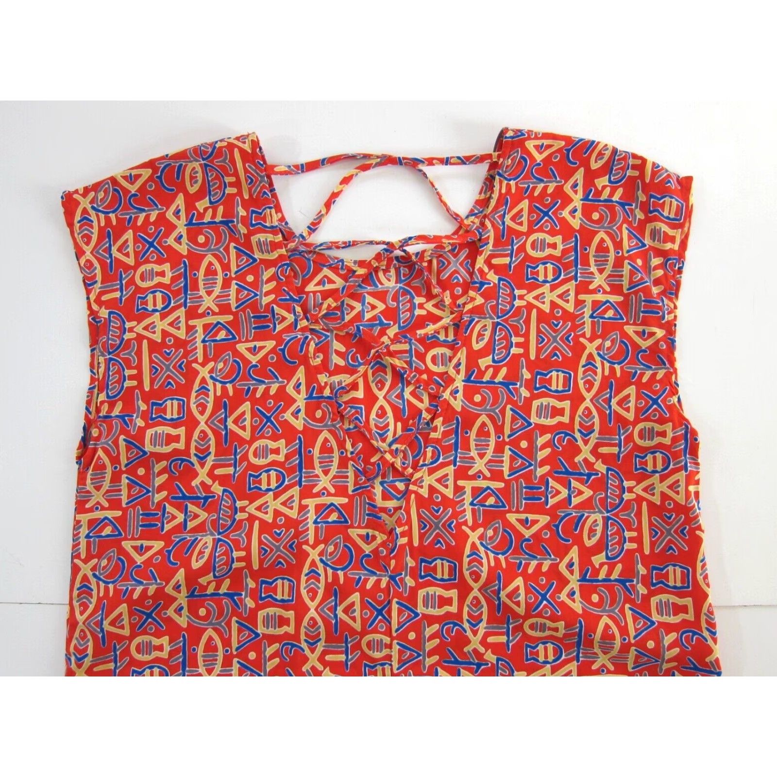Vintage hug Red Abstract Fish Cap Sleeve Shift Sheath Tunic Dress Medium Size M / US 6-8 / IT 42-44 - 3 Thumbnail