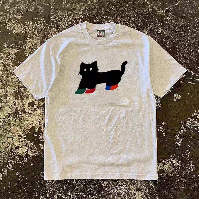 Vintage Gray casual retro cute cat print t-shirt Size US M / EU 48-50 / 2 - 1 Thumbnail