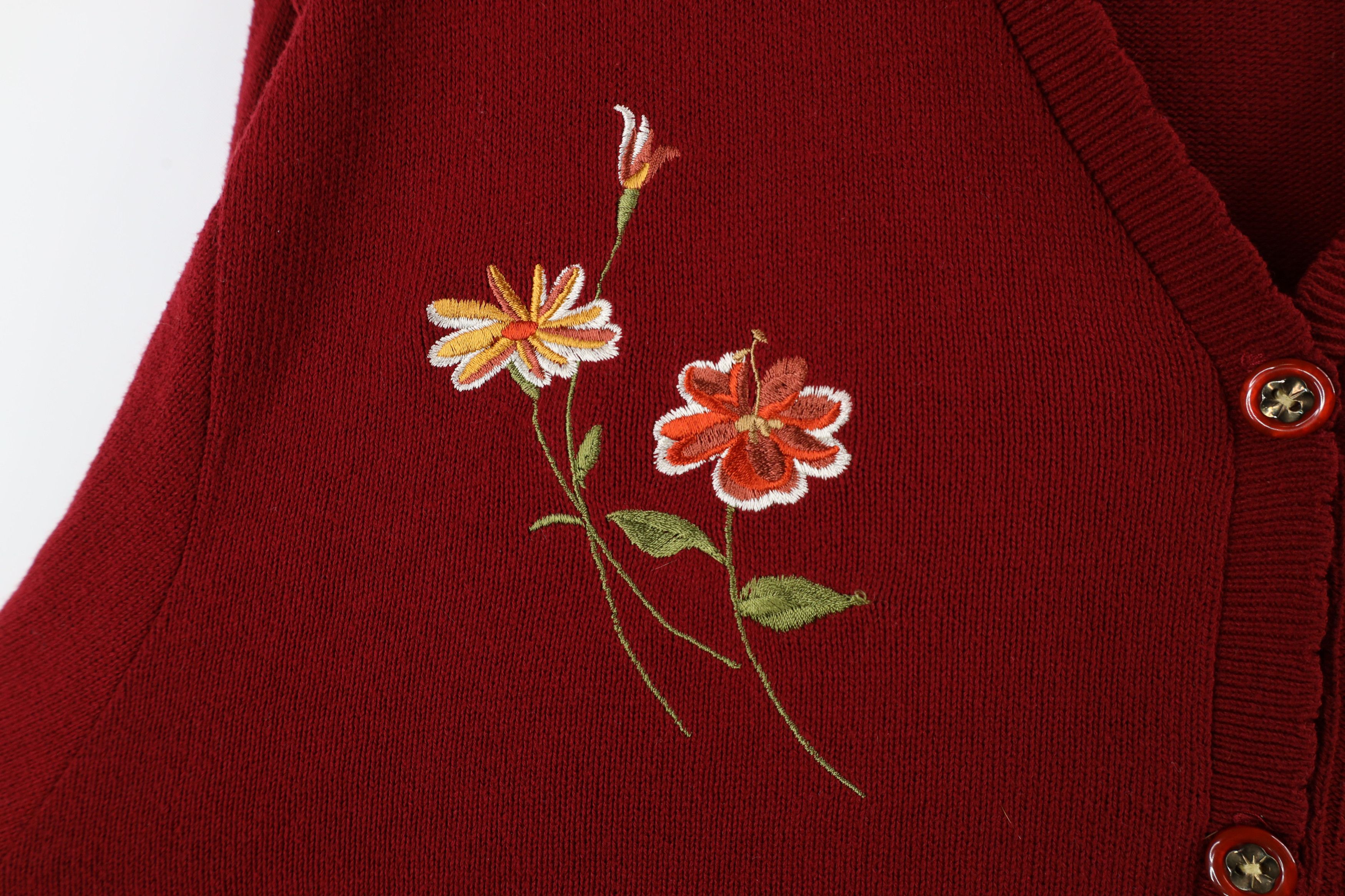 Vintage Vintage 90s Streetwear Flower Cardigan Sweater Red USA Size XL / US 12-14 / IT 48-50 - 4 Thumbnail