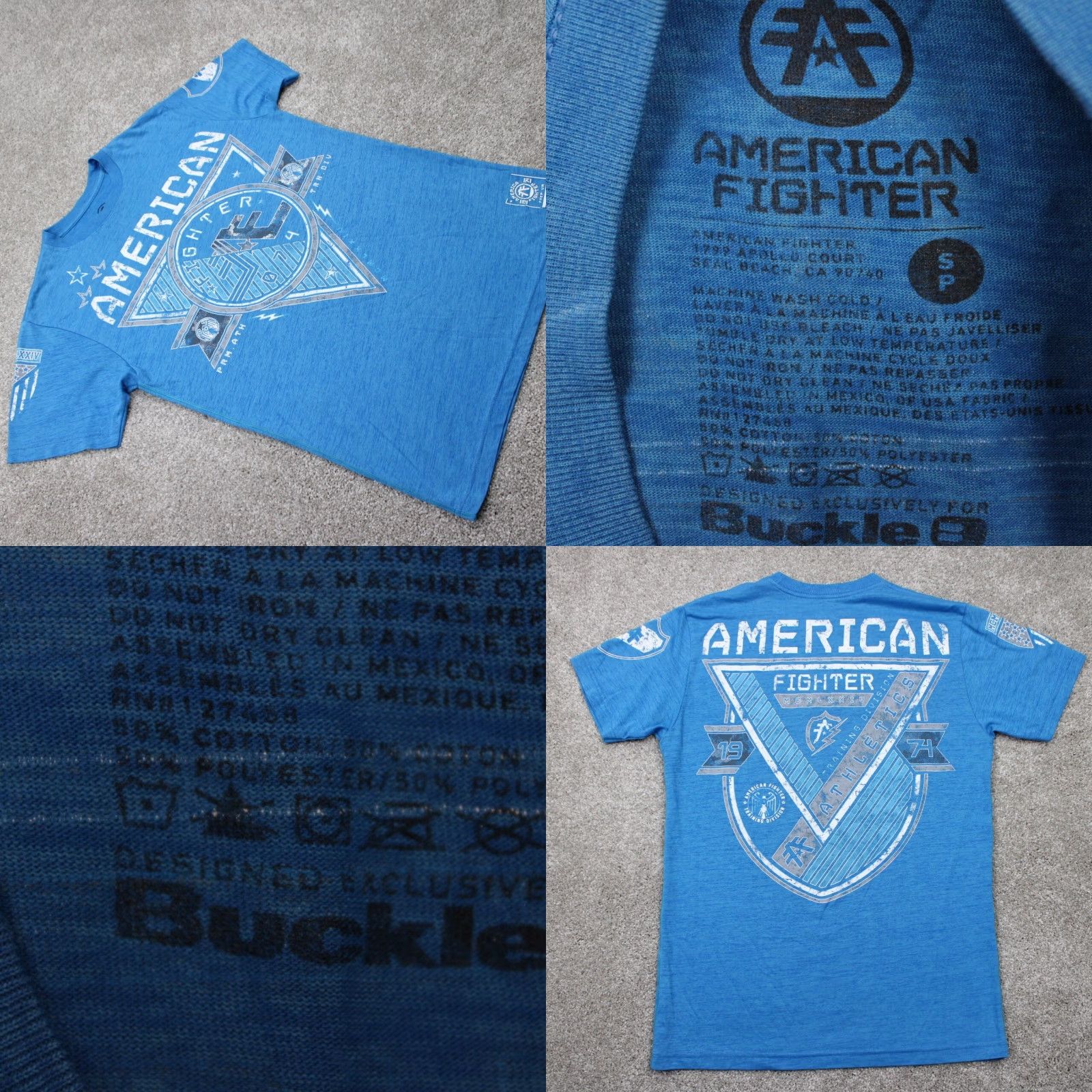 Vintage American Fighter Shirt Mens Small Blue Cotton/Poly S/S Pullover Tee Size US S / EU 44-46 / 1 - 8 Thumbnail