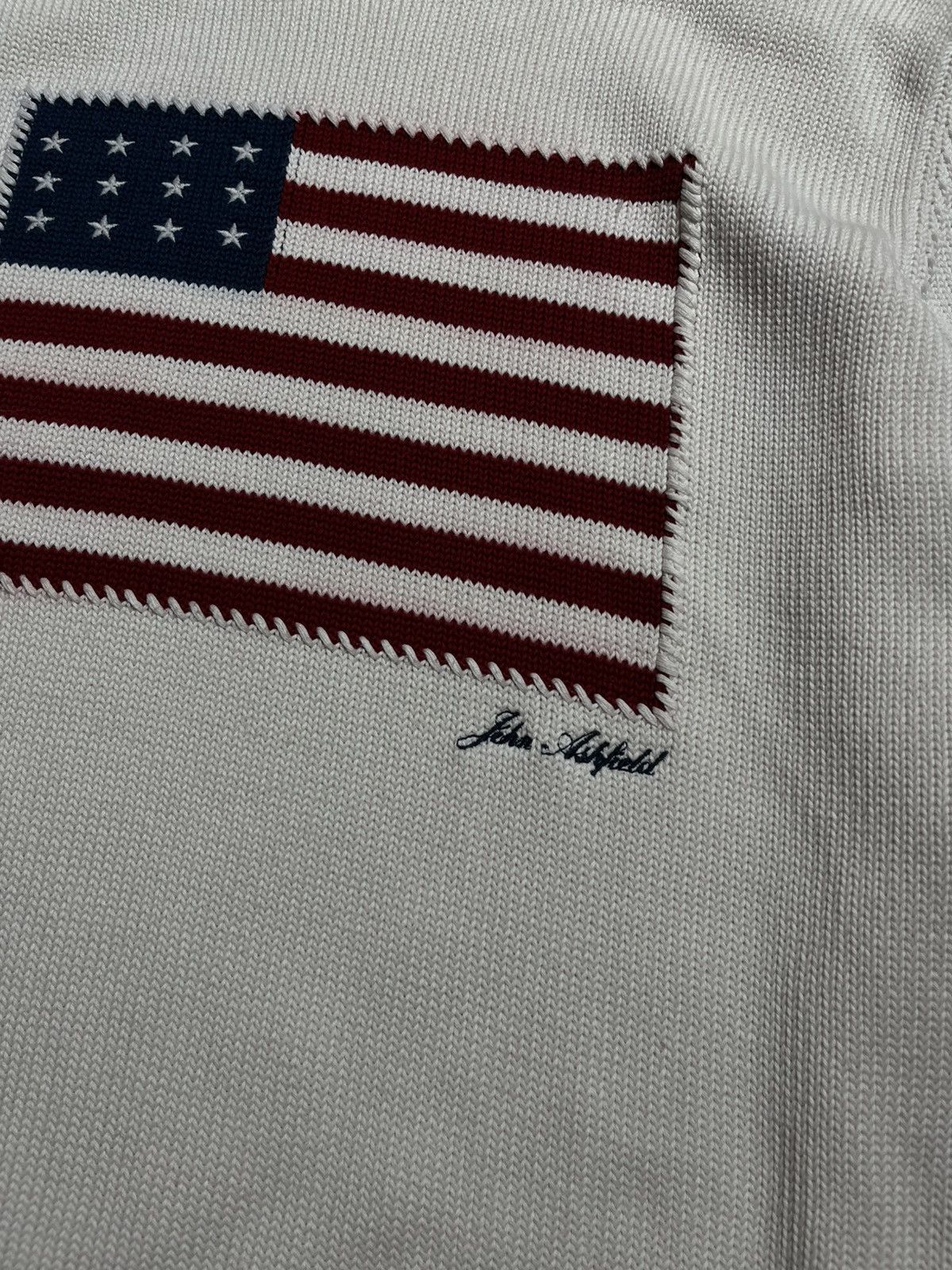 Vintage John Ashfield White Knit Sweater with USA Flag Patch - Small Size US S / EU 44-46 / 1 - 4 Thumbnail
