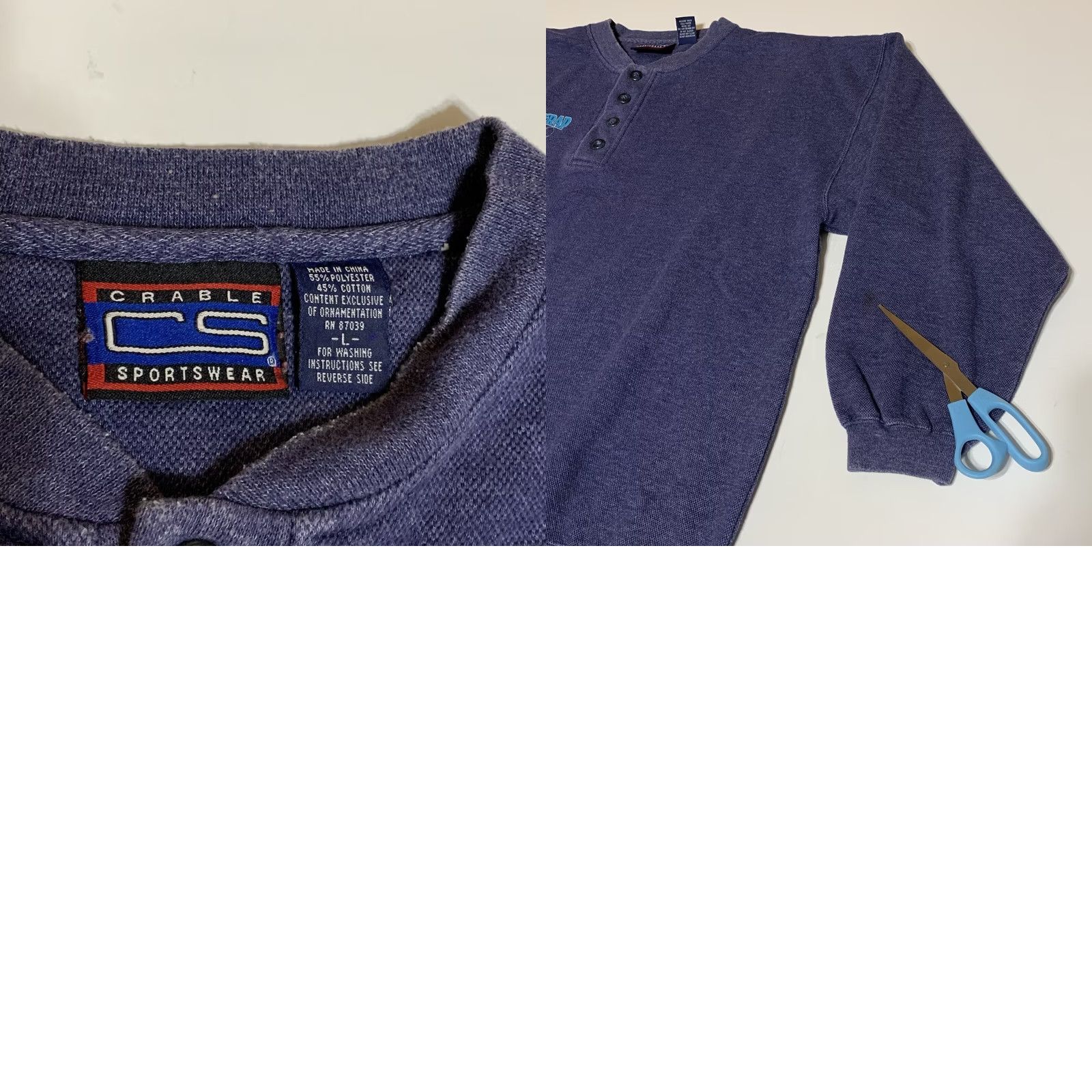 Vintage VINTAGE BEAR TRAP Van Meer Michigan Henley Sweatshirt Long Sleeve Mens Large Blue Cotton Blend 1990s Hanley? Size US L / EU 52-54 / 3 - 8 Thumbnail