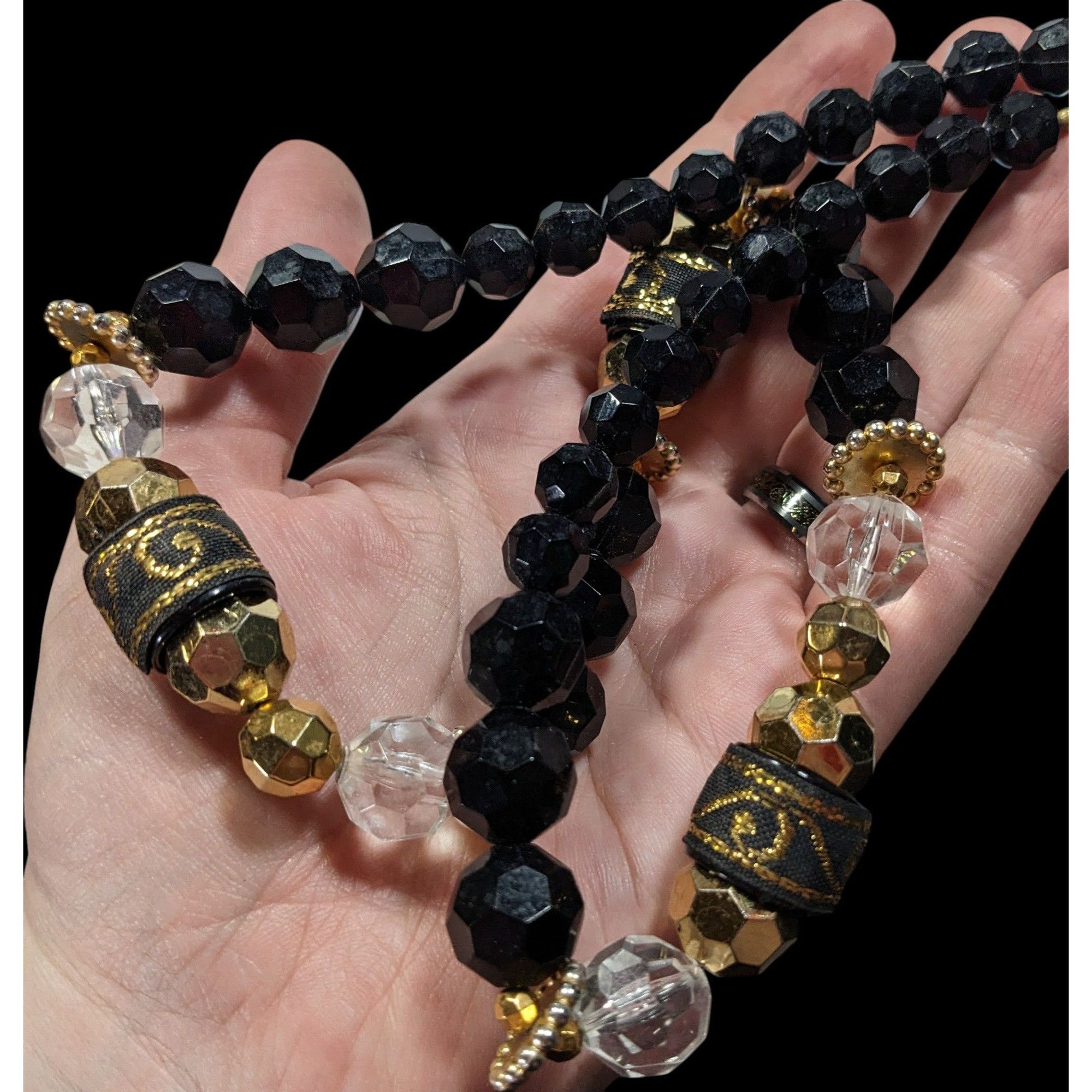 Other Chunky Glam Black And Gold Tone Beaded Necklace With Ribbon Size ONE SIZE - 5 Thumbnail