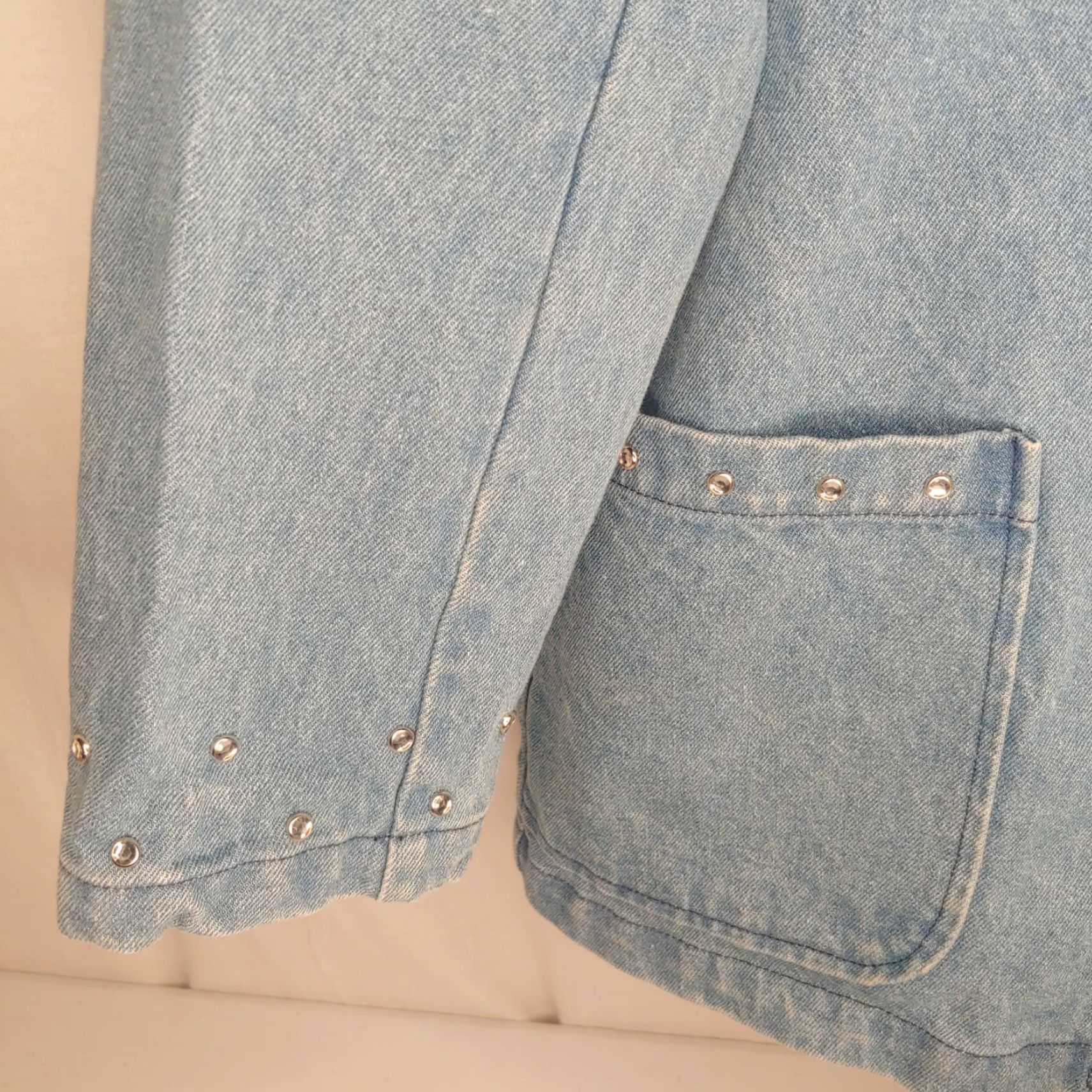 Vintage VINTAGE Lew Magram Collection Denim Blazer Jacket Women Medium Studded Bling 1980s 1990s Academia Punk Retro Blue Size 32" / US 10 / IT 46 - 7 Thumbnail