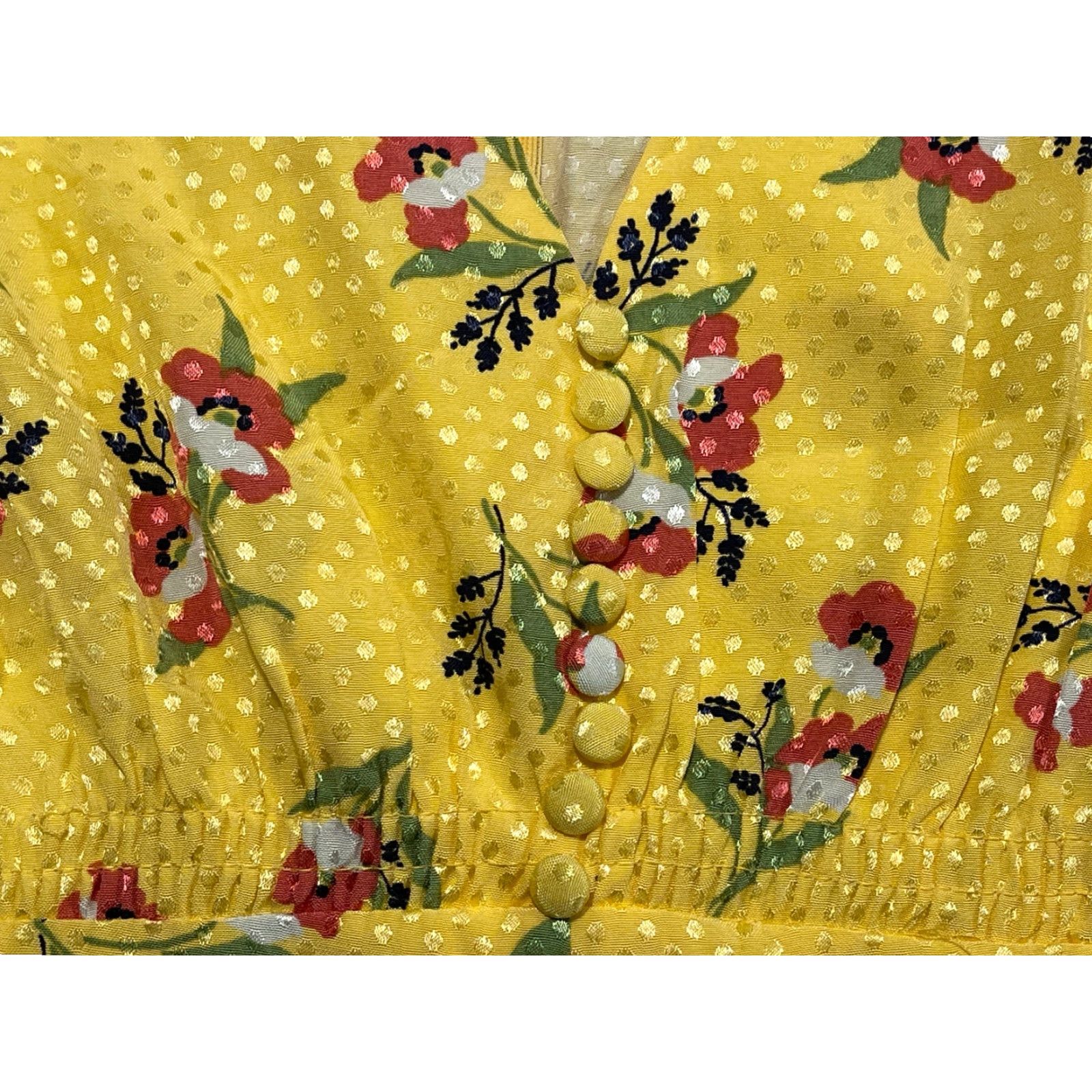 Vintage Jill Jill Stuart Women's Yellow Floral Shadow Dot Midi Retro Dress Size 14 Size XL / US 12-14 / IT 48-50 - 3 Thumbnail