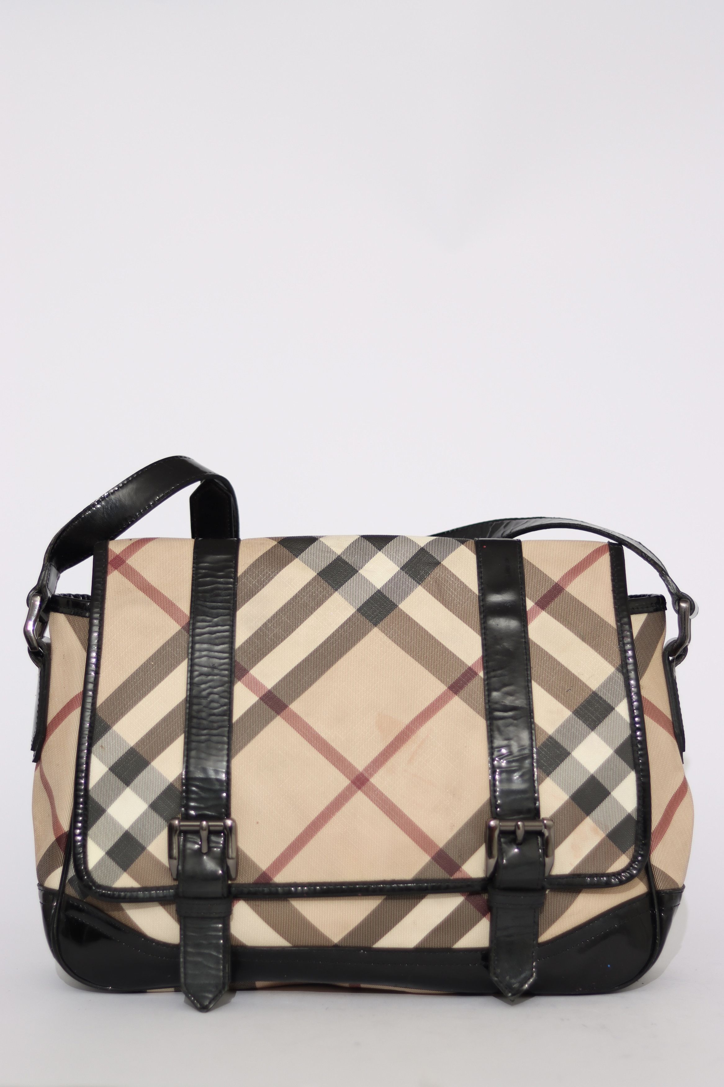 Burberry Nova Check Messenger Bag Black in Beige, Men's