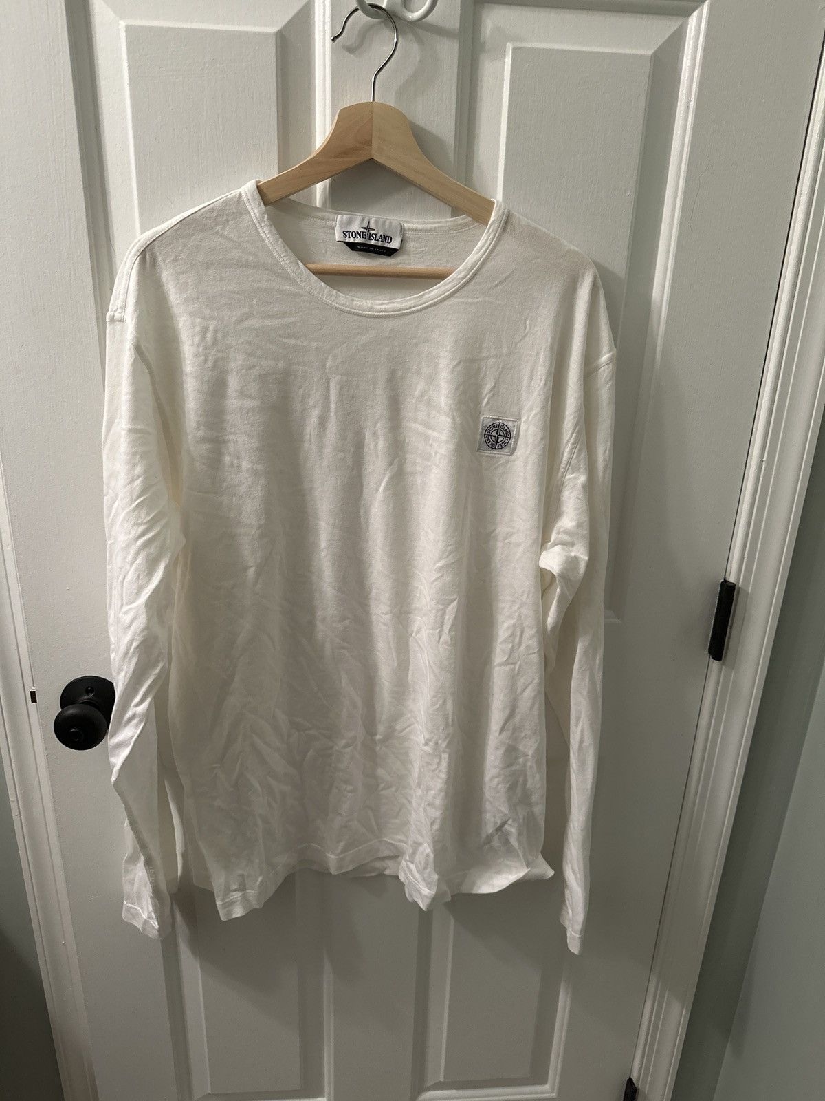 image of Stone Island Long Sleeve T-Shirt in White, Men's (Size 2XL)