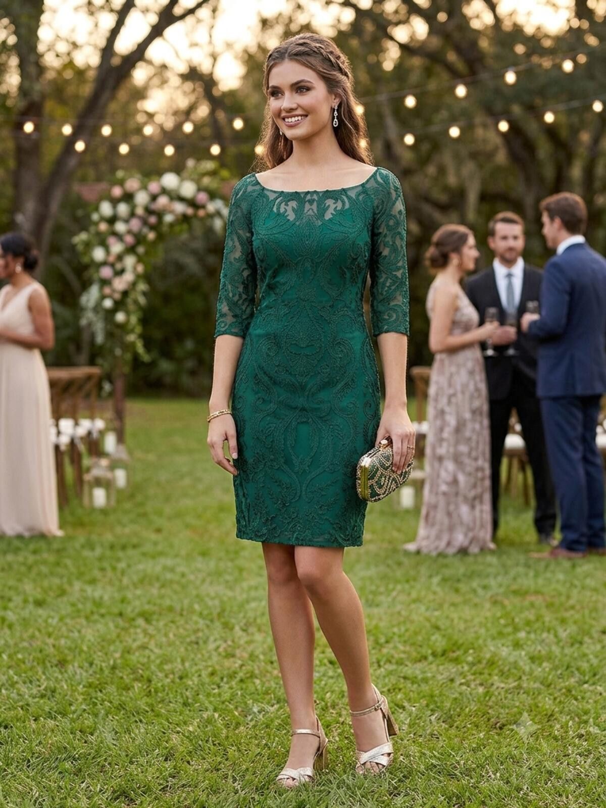 jjshouse cocktail dresses JJ's House Sheath Column Scoop Knee-Length Lace Dress 2026 The flowing A Cocktail Party Dresses Collection |