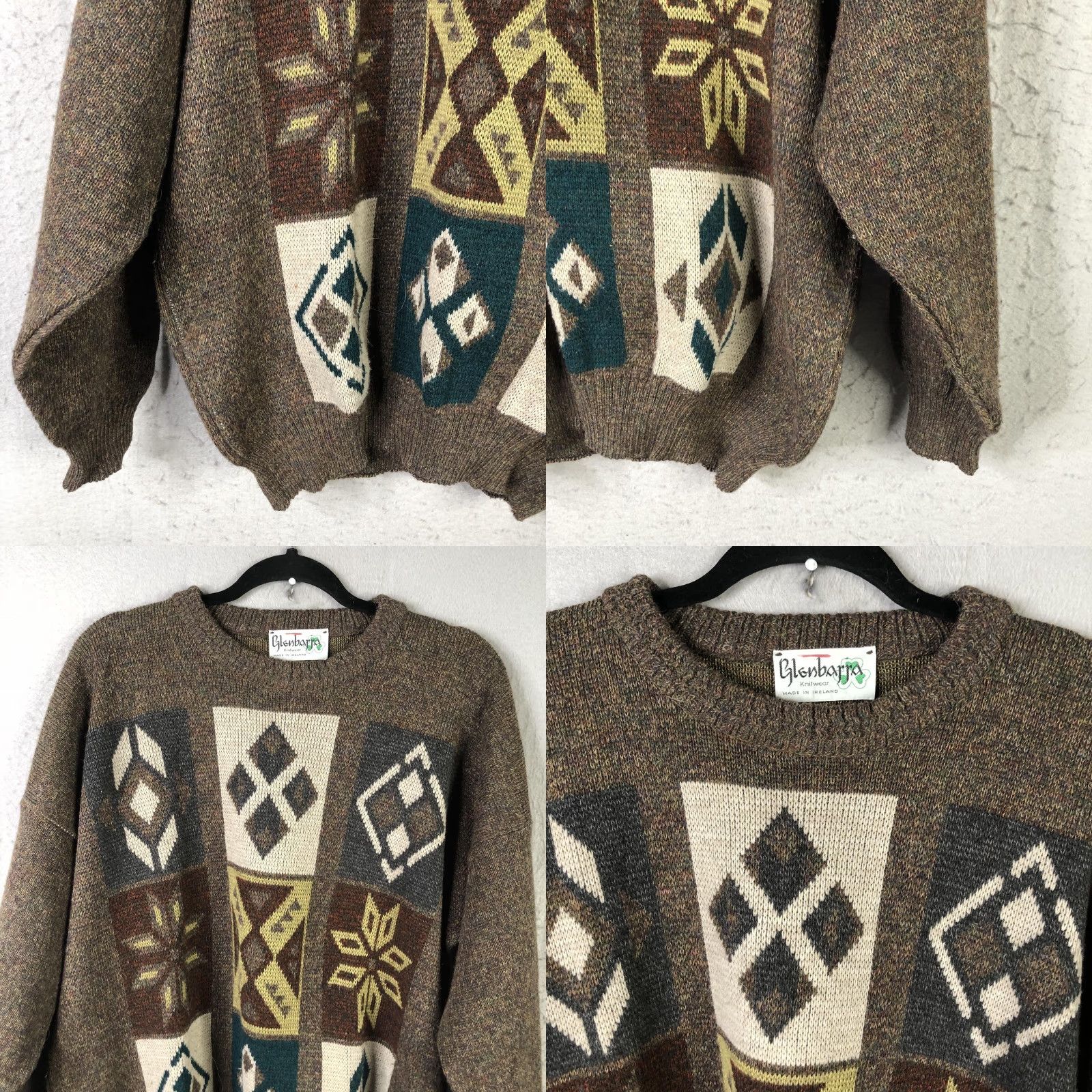 Vintage VINTAGE Glenbarra Sweater Crewneck Mens Large Brown Wool Geometric Ireland 90s Crew Neck Geometric Wool Ireland Mens Large Brown Size US XL / EU 56 / 4 - 8 Thumbnail