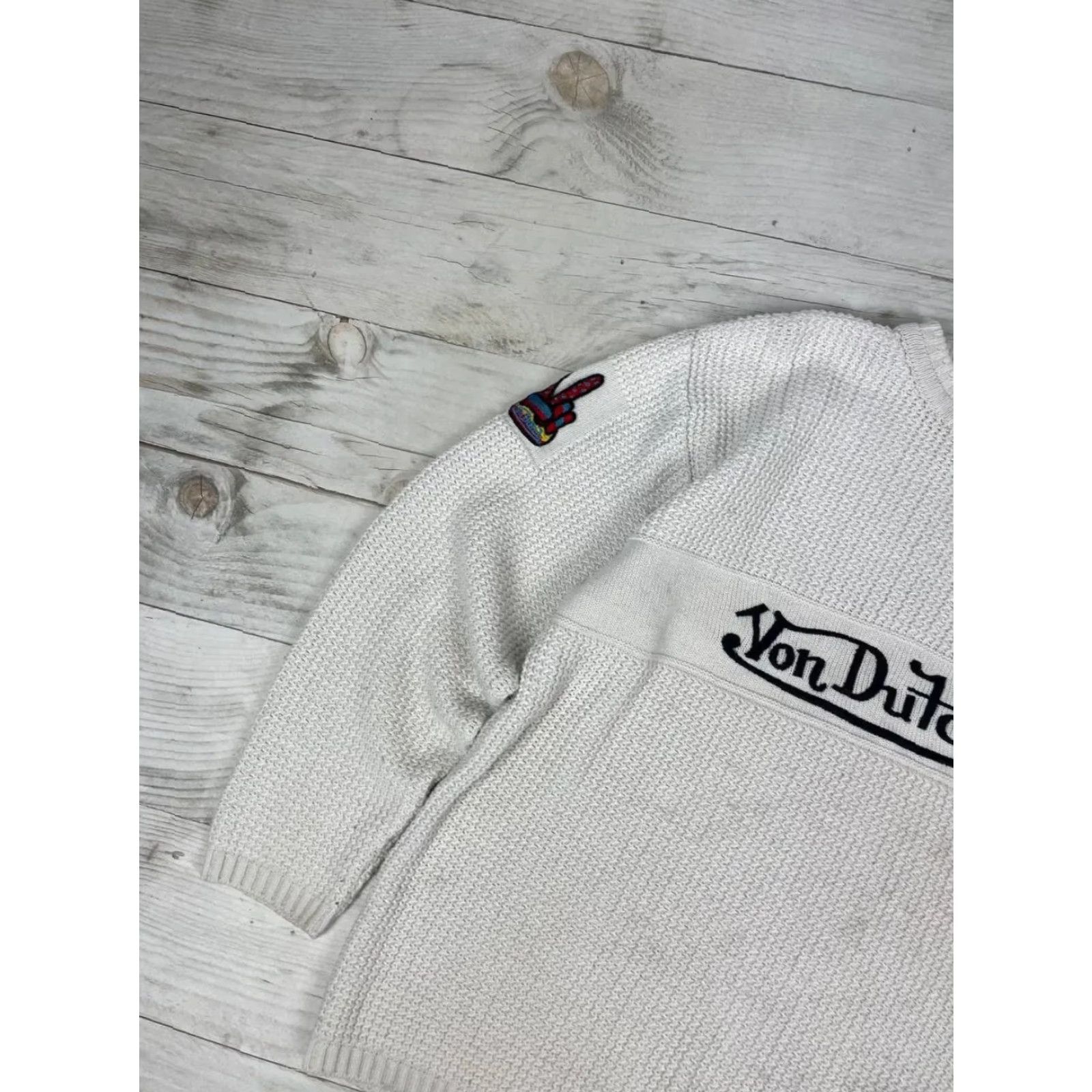 Von Dutch VINTAGE Von Dutch Big Logo Knit Sweater 90s Men L White Knit Pullover Long Sleeve Crew Neck Mens Size US L / EU 52-54 / 3 - 5 Thumbnail