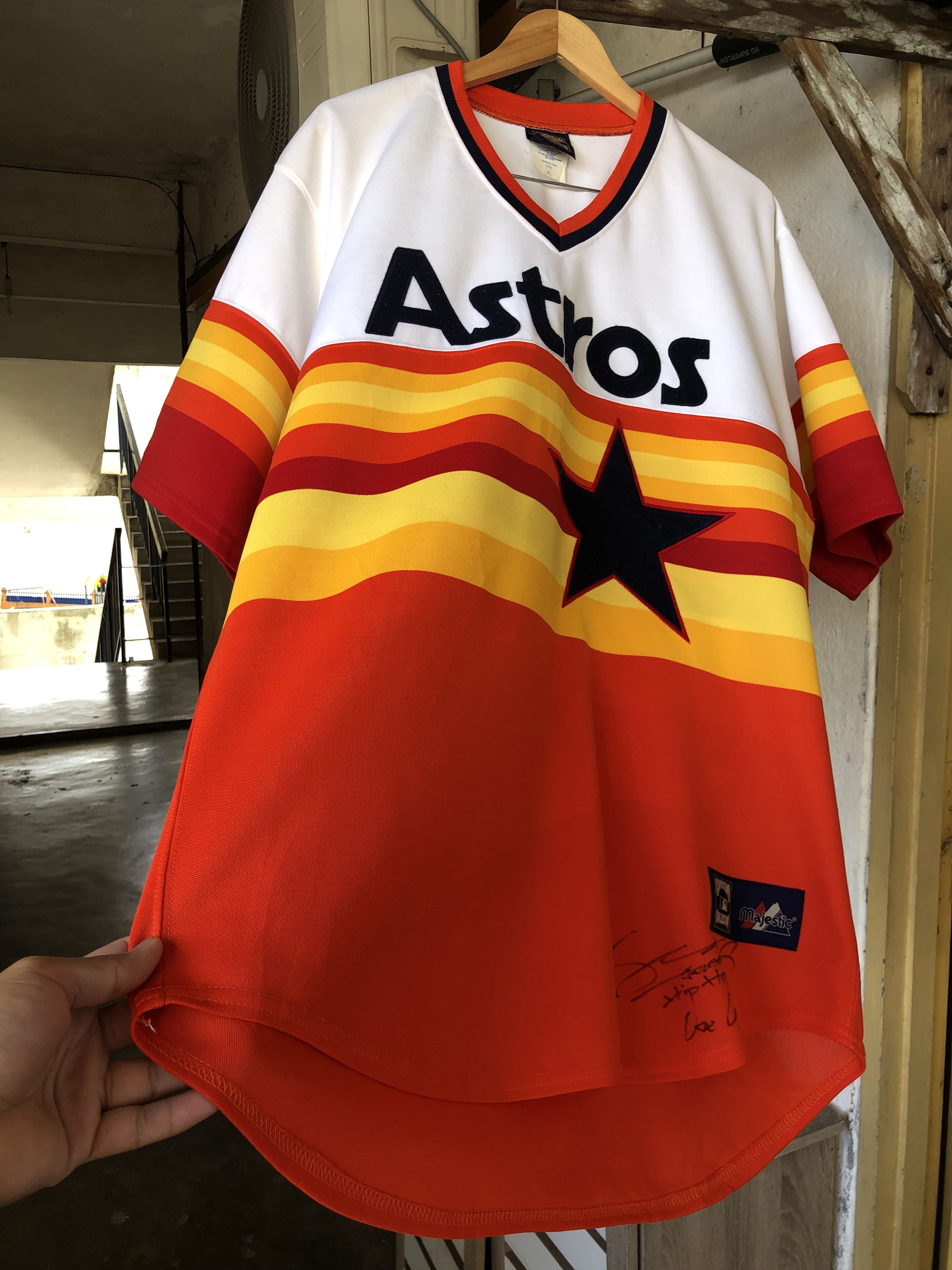 Vintage 🔥 Vtg 80s Houston Astros Baseball Jersey HipHop Autographed Size US XL / EU 56 / 4 - 14 Thumbnail
