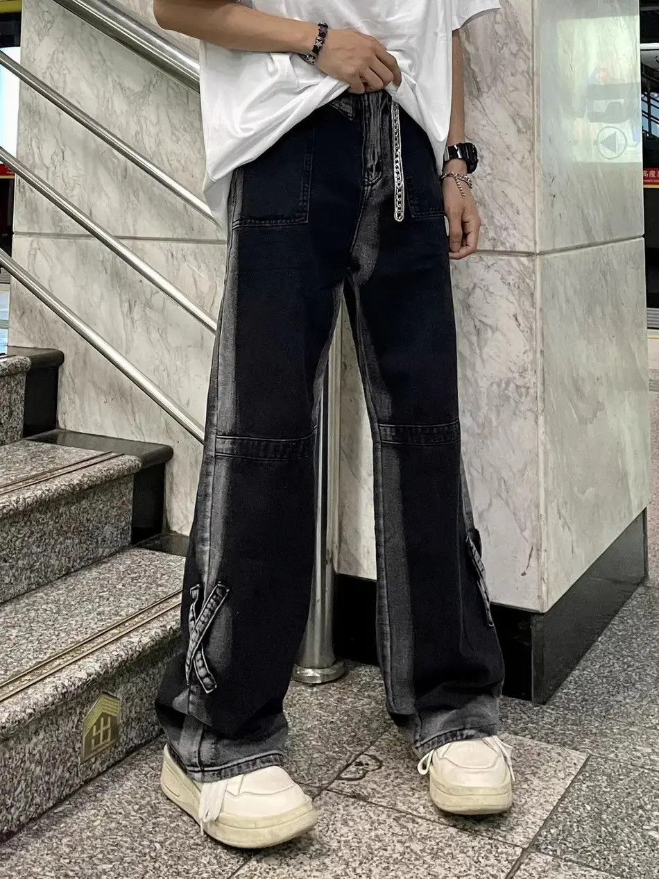 Japanese Brand Retro loose fitting wide leg contrasting denim jeans Size US 32 / EU 48 - 1 Thumbnail