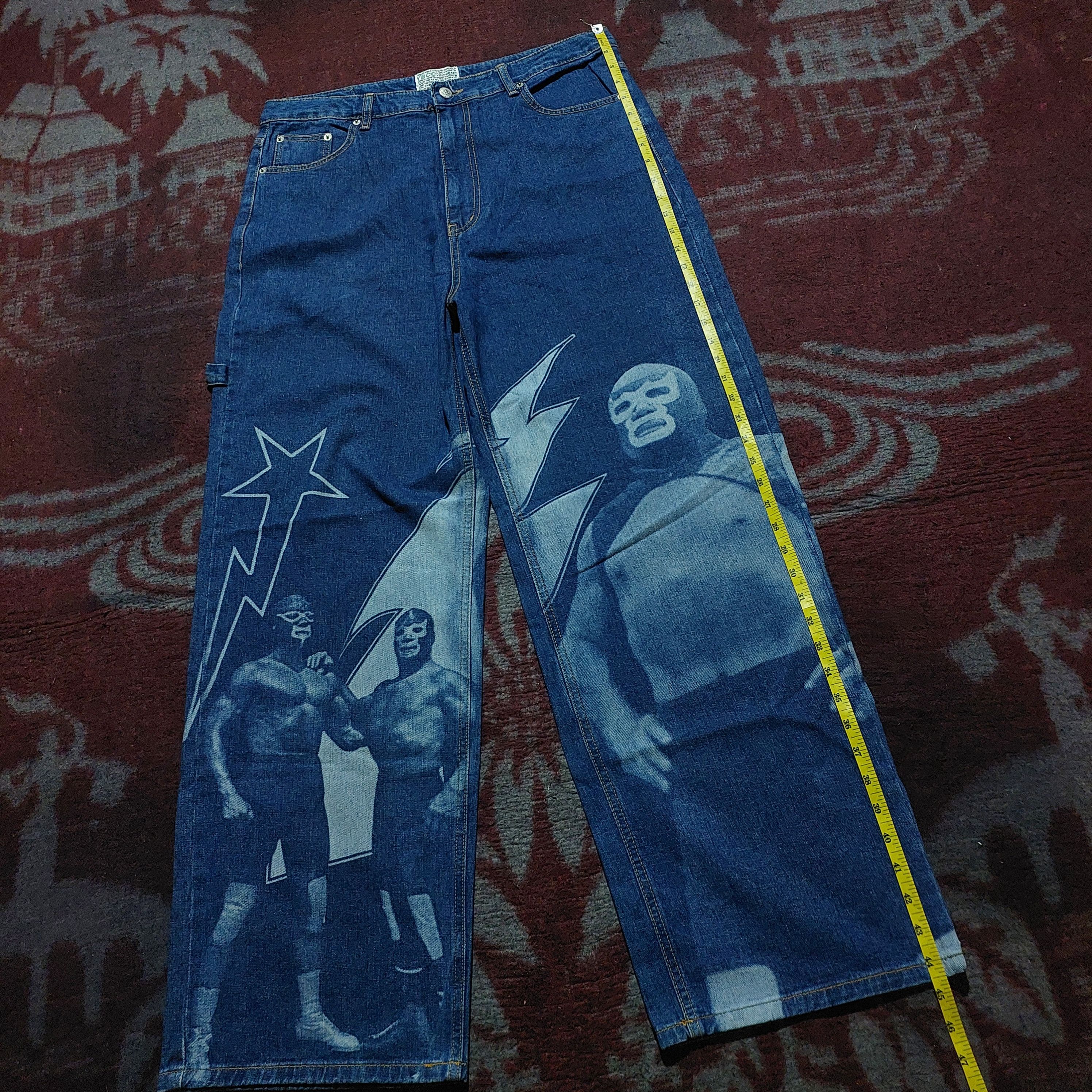 Marithe + Francois Girbaud Rey mysterio artwork printed carpenter denim Size US 35 - 15 Thumbnail