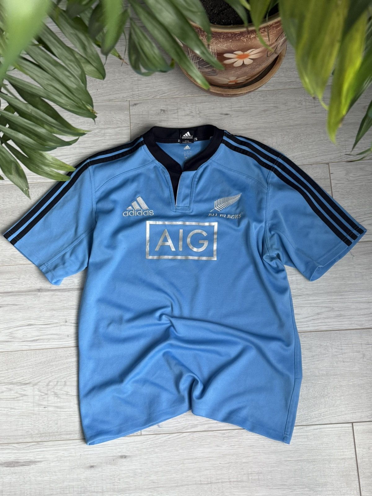 Adidas All Blacks Adidas Rugby Shirt Blue AIG Sponsor New Zealand Size US L / EU 52-54 / 3 - 1 Thumbnail
