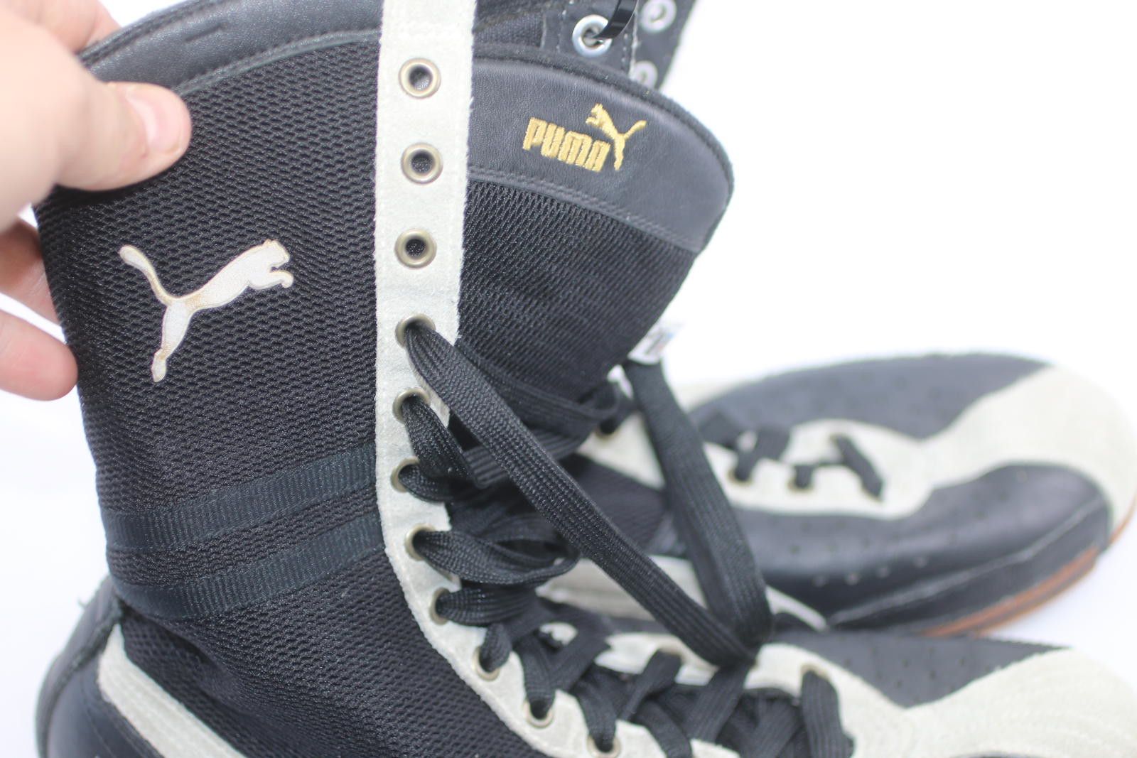 Puma PUMA High Top Boxing Shoes Black White Gold Sole Size 10.5 Size US 11.5 / EU 44-45 - 8 Thumbnail