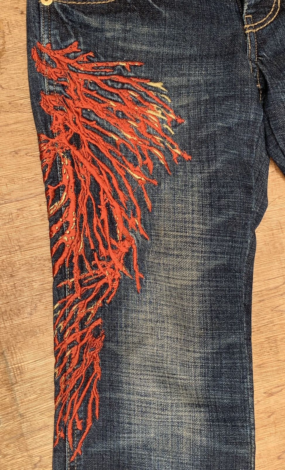 Japanese Brand Rare Sword Jean 44 Peace Embroidered Flare Denim Pants Size US 29 - 18 Thumbnail