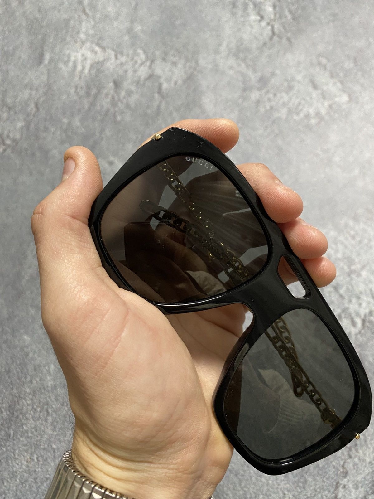 Gucci Gucci GG0723S 001 Sunglasses Square Gold Chain Temple Size ONE SIZE - 9 Thumbnail