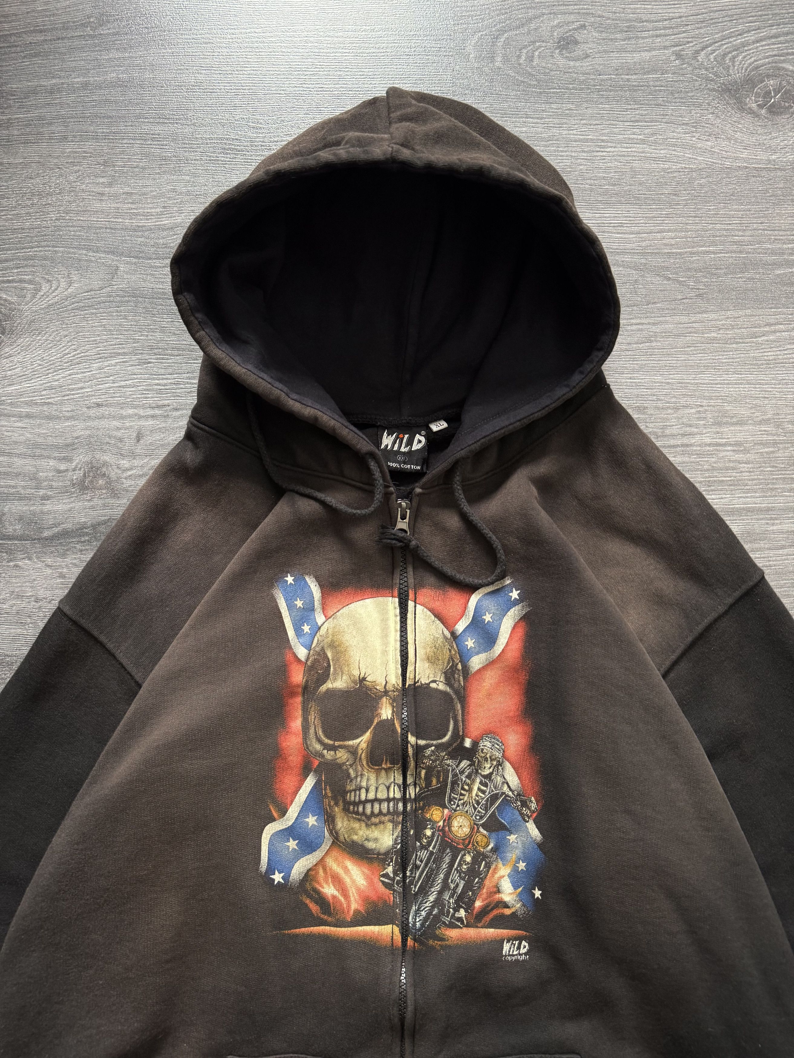 Affliction Vintage Faded Skull Zip Hoodie Rock Metal Spiral style Size US XL / EU 56 / 4 - 4 Thumbnail