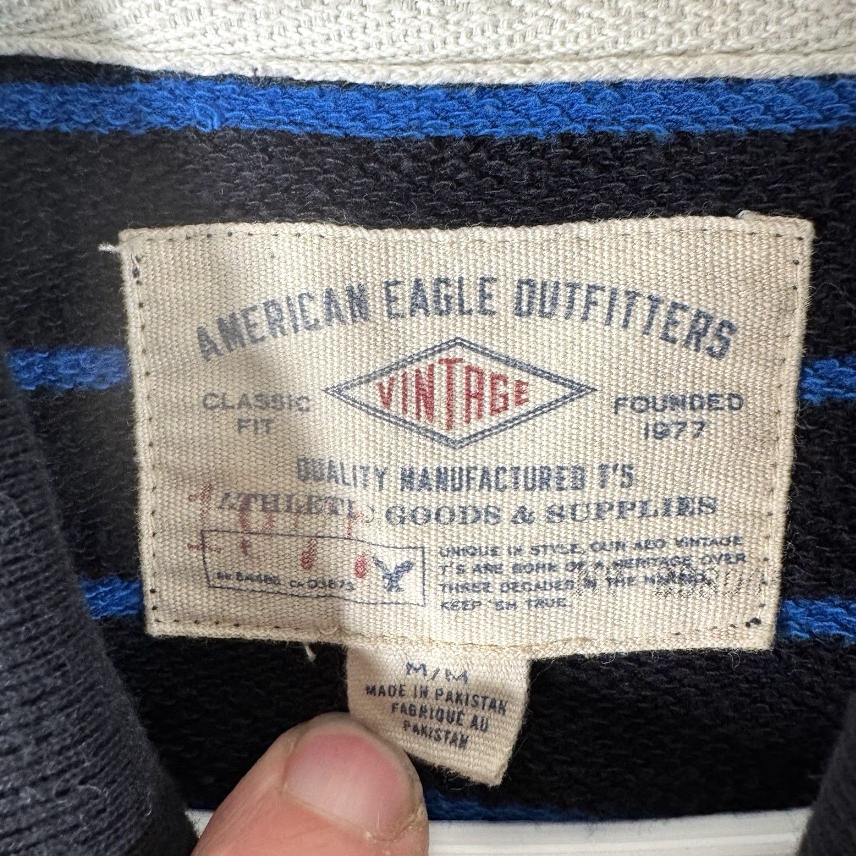 American Eagle Outfitters VINTAGE American Eagle Outfitters Pullover Sweater M Shawl Collar Striped Knit's Cotton Preppy Layering Y2K Men Blues Long Sleeve Size US M / EU 48-50 / 2 - 5 Thumbnail