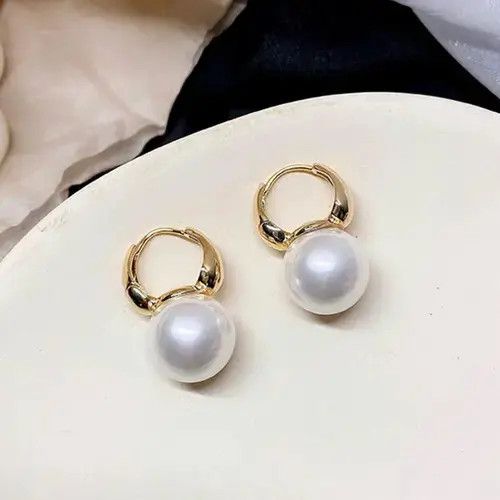 Sterling Silver Fashion Elegant Pearl Drop Hoop Earrings for Women Size ONE SIZE - 1 Thumbnail