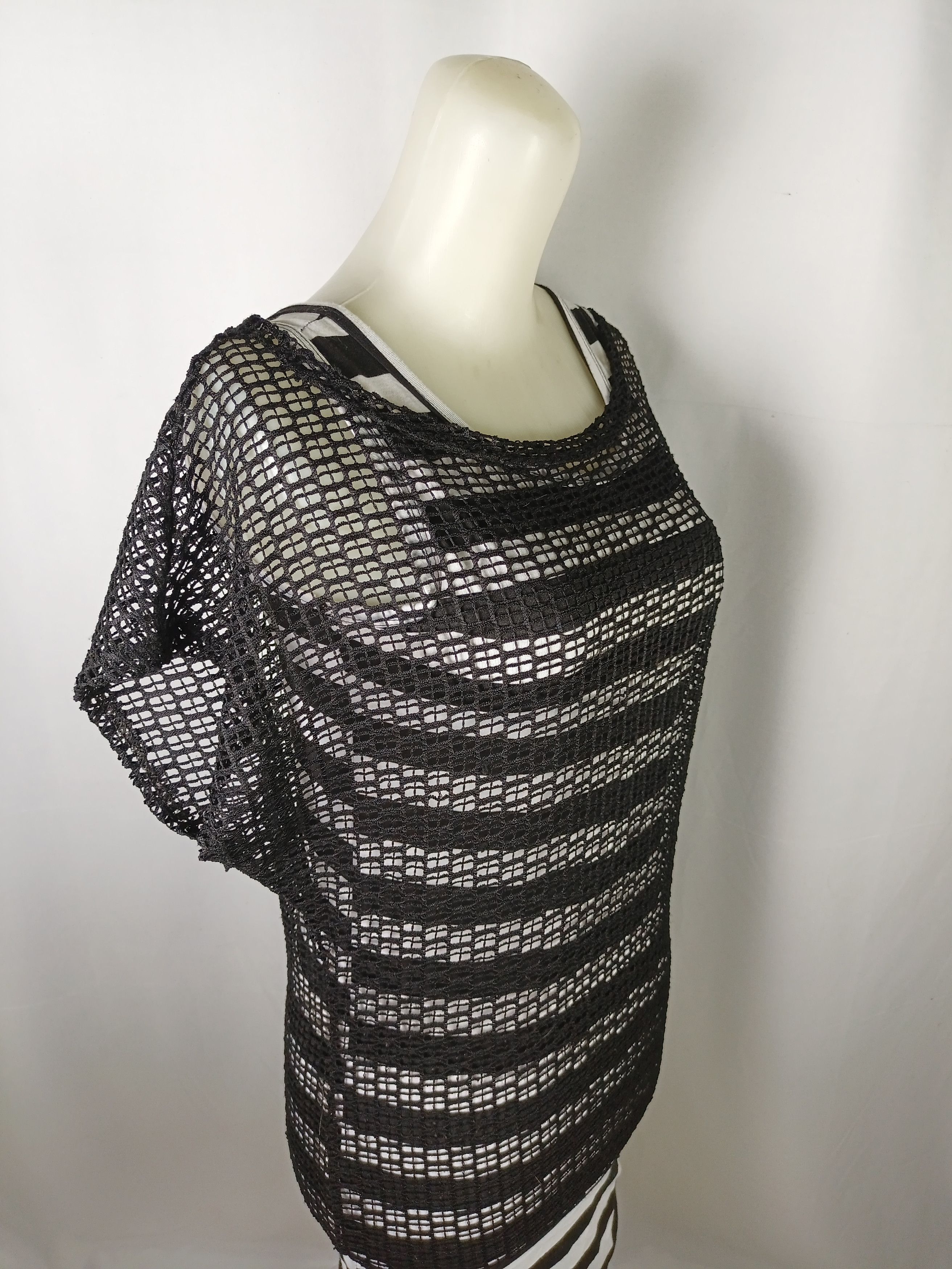 Japanese Brand Women's Black Mesh Black & White Stripped Sleeveless Dress Size M / US 6-8 / IT 42-44 - 17 Thumbnail