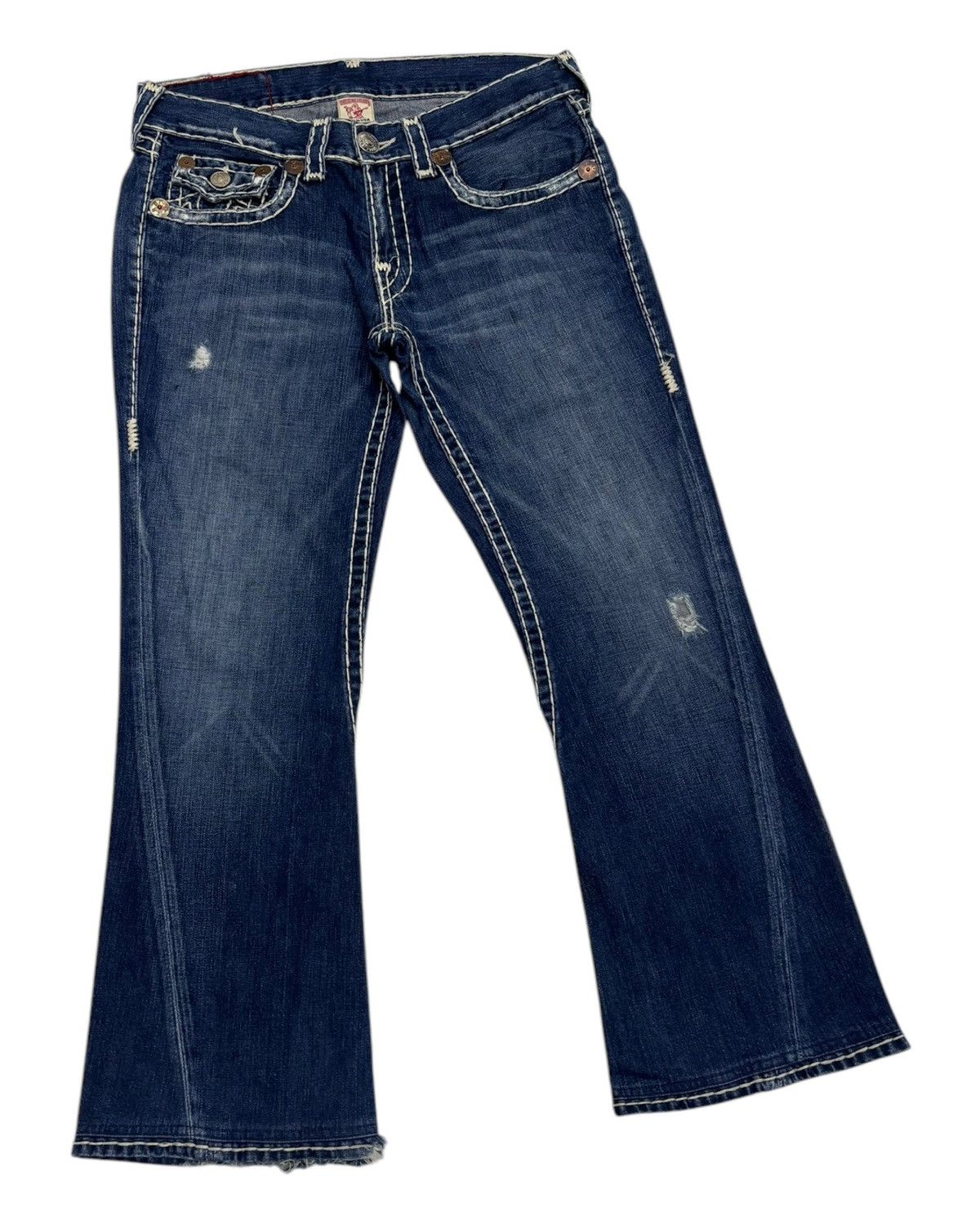 True Religion FLARE JEANS TRUE RELIGION JOEY SUPER T DISTRESSED DENIM JEAN Size US 34 / EU 50 - 3 Thumbnail
