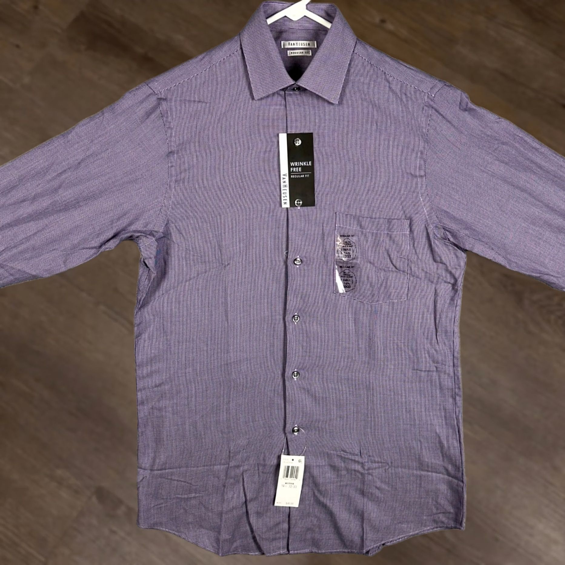 Van Heusen Van Heusen Dress Shirt Mens 14.5 32-33 Purple Regular Check Button up Shirt Mens Size 40R - 1 Thumbnail