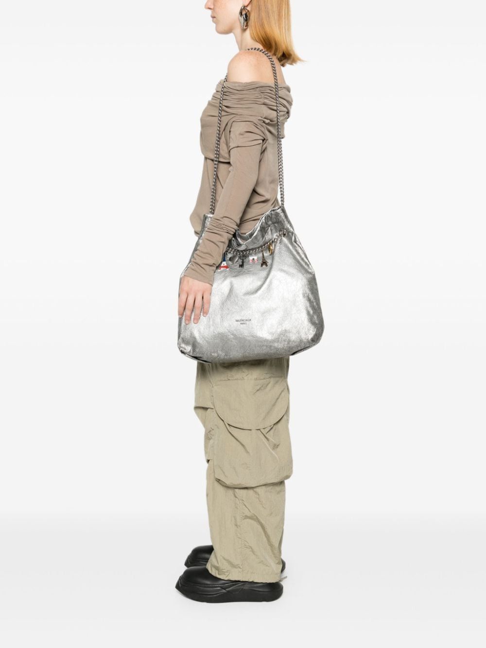 Balenciaga o1la1rc1a1125 Size: OS / Crush Tote Bag in Silver Size ONE SIZE - 2 Thumbnail