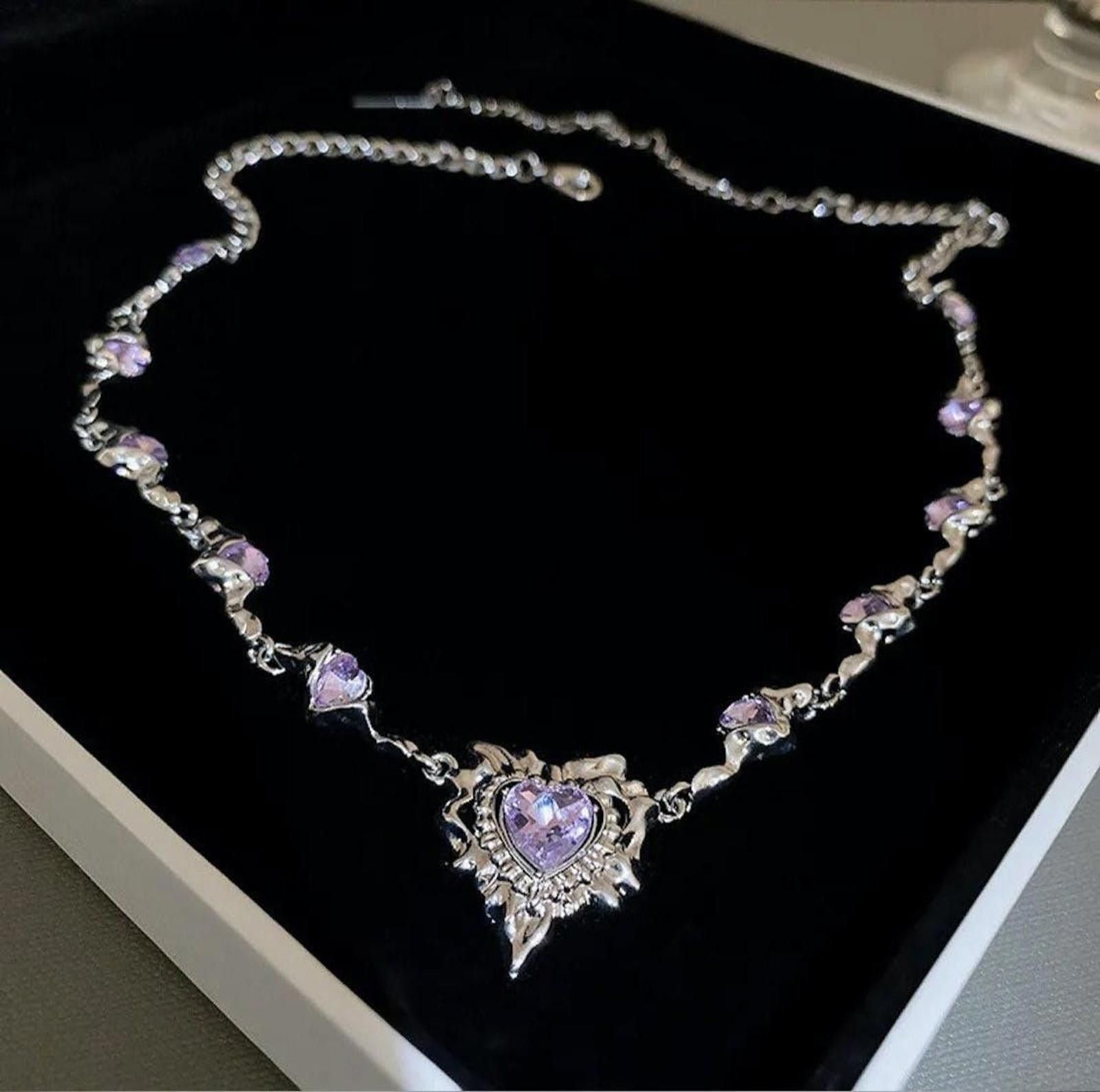 Jewelry Electro Chain Crystal Purple Heart Necklace Size ONE SIZE - 1 Thumbnail