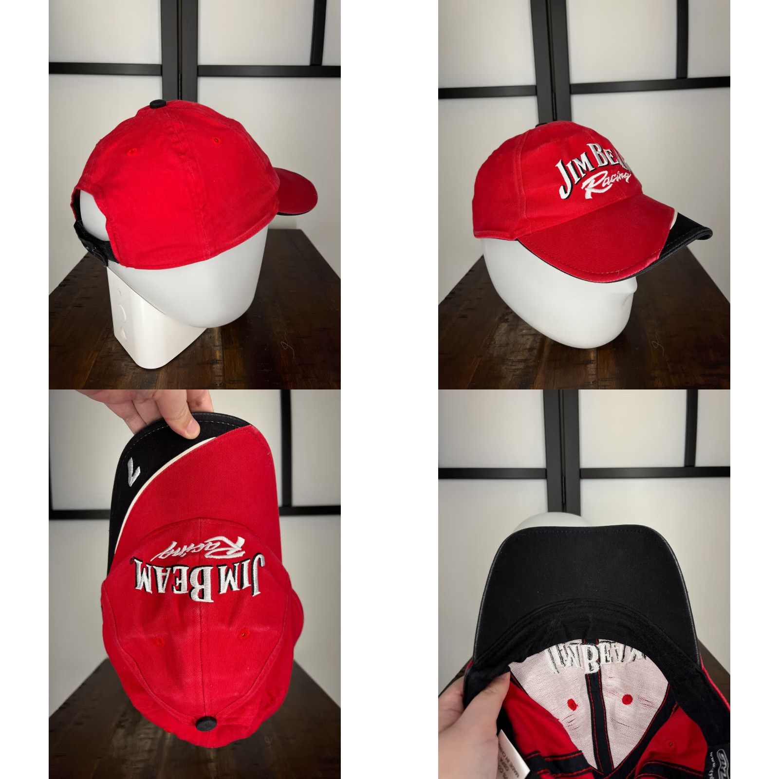 Vintage Jim Beam Racing Hat Cap Strap Back One Size Adult Red Cotton Twill Logo Motorsports Racing Adjustable Baseball Cap Mens Size ONE SIZE - 8 Thumbnail