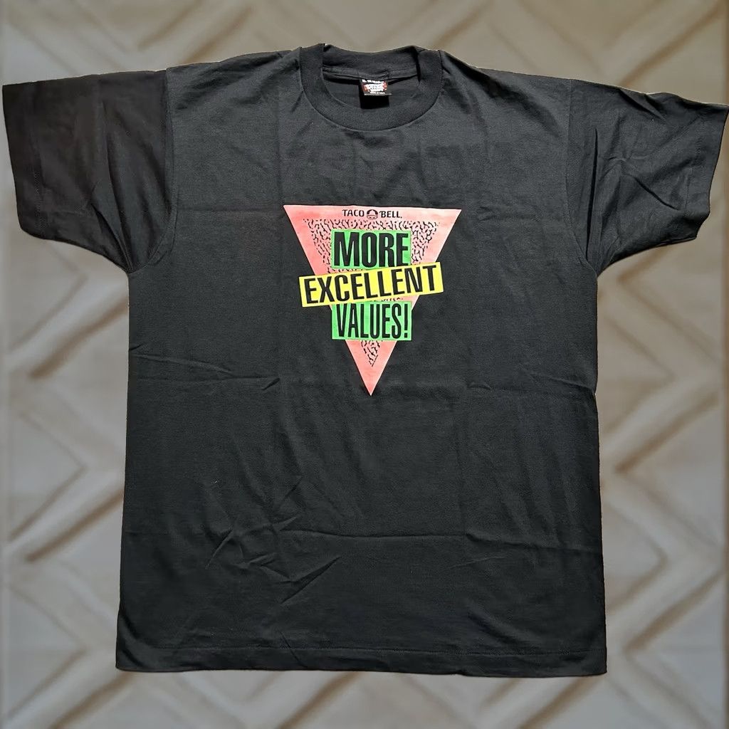 Vintage VINTAGE Screen Stars Taco Bell More Excellent Values! T-Shirt XL Men Black Short Sleeve Logo Stitch 90s Funny Retro Size US XL / EU 56 / 4 - 1 Thumbnail
