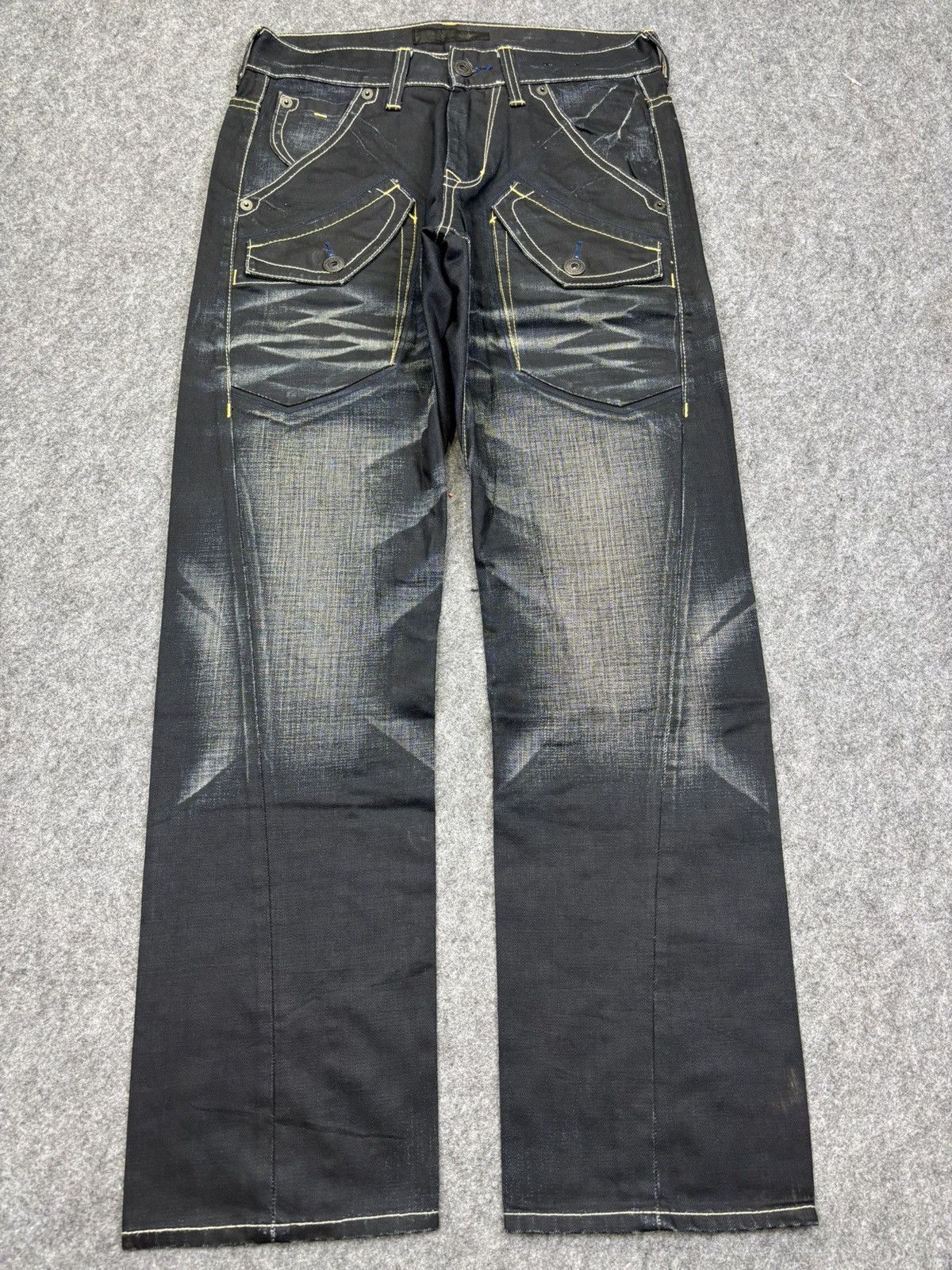 Japanese Brand 💥Sick Back Number Multipockets Indigo Stone Wash Denim F718 Size US 32 / EU 48 - 25 Thumbnail