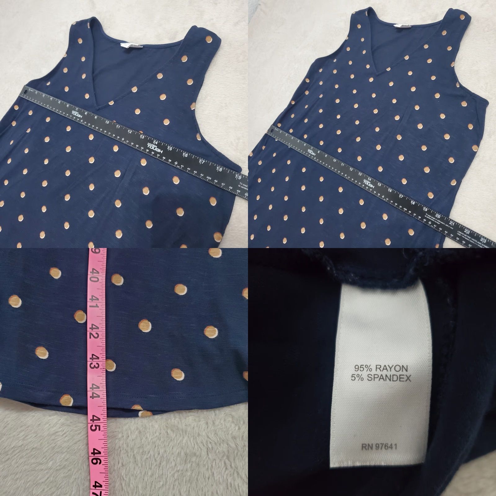 J. Jill J Jill Maxi Dress Women Petite L Blue Polka Dot Sleeveless V-Neck Pockets Casual A-Line Maxi 95% Rayon 5% Spandex Size L / US 10 / IT 46 - 8 Thumbnail