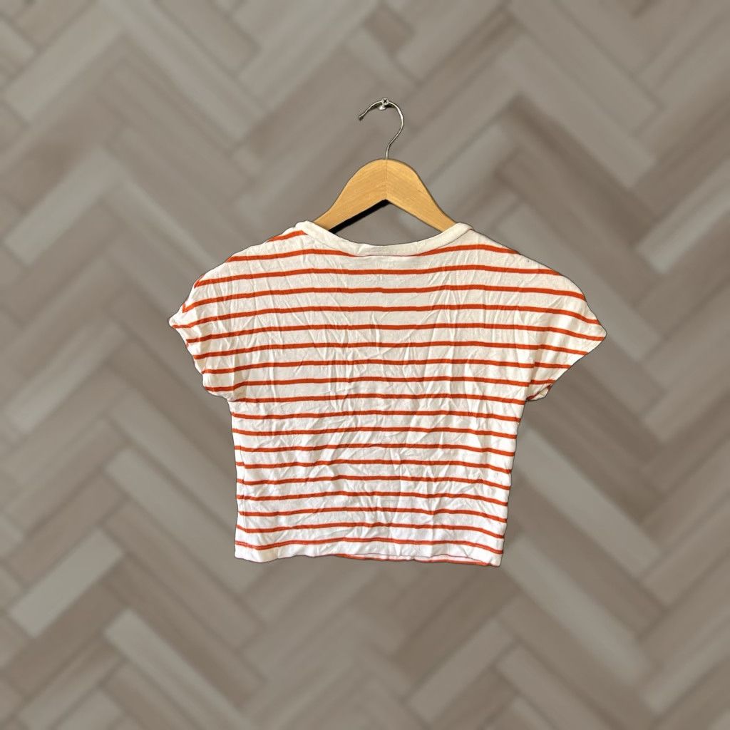 Zara Zara Trafaluc Womens Short Sleeve Orange Striped Cropped T-shirt Size S Size S / US 4 / IT 40 - 1 Thumbnail