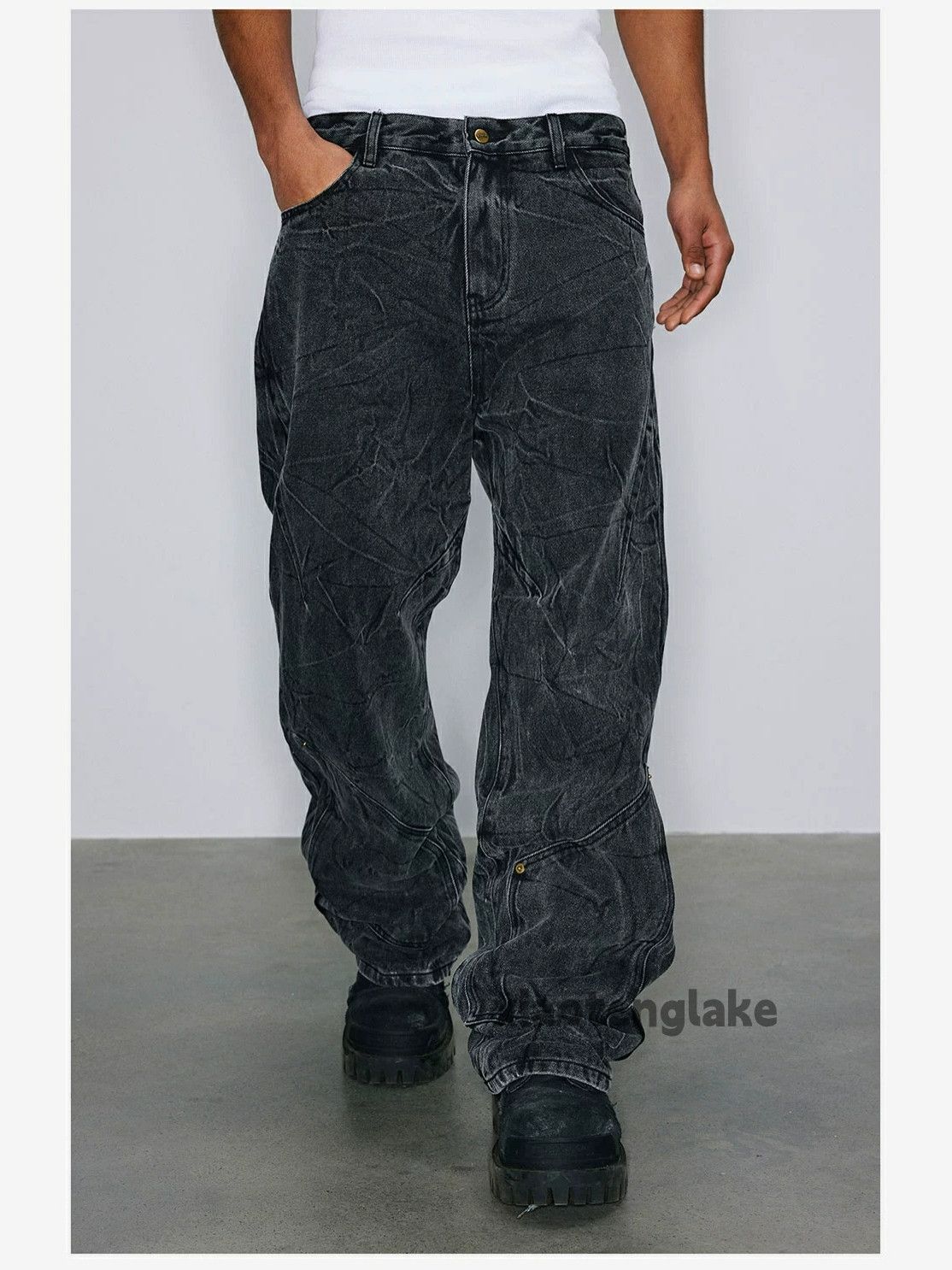 Jean × Vintage loose baggy washed faded y2k pattern hiphop jeans Size US 34 / EU 50 - 2 Thumbnail