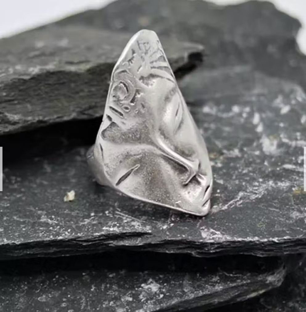 Jewelry Abstract Face Ring Silver Modern Human Art Tribal Size ONE SIZE - 4 Thumbnail
